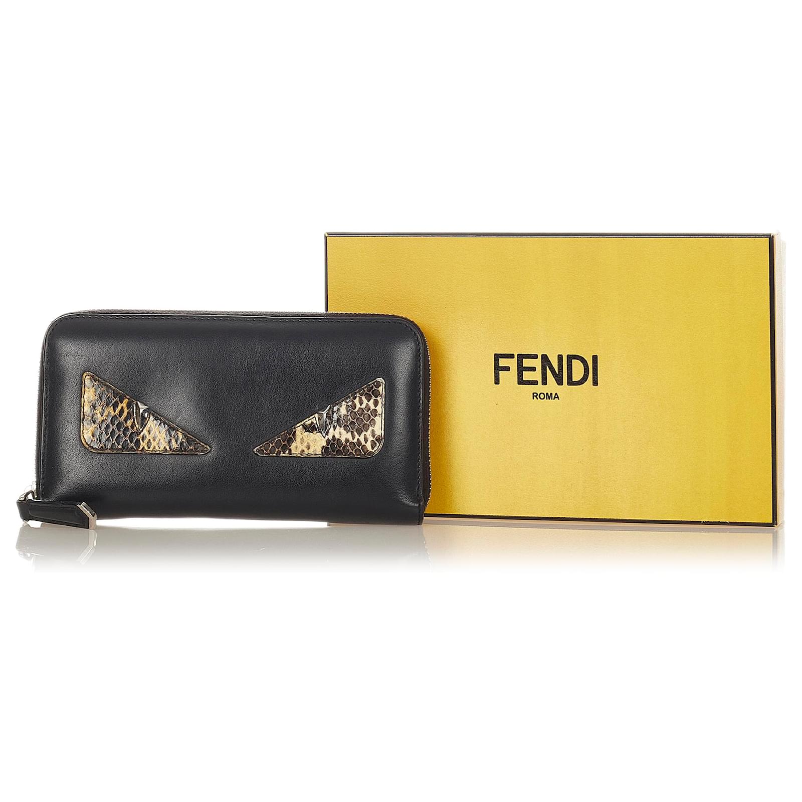 Fendi Black Monster Leather Zip Wallet Multiple colors Pony-style