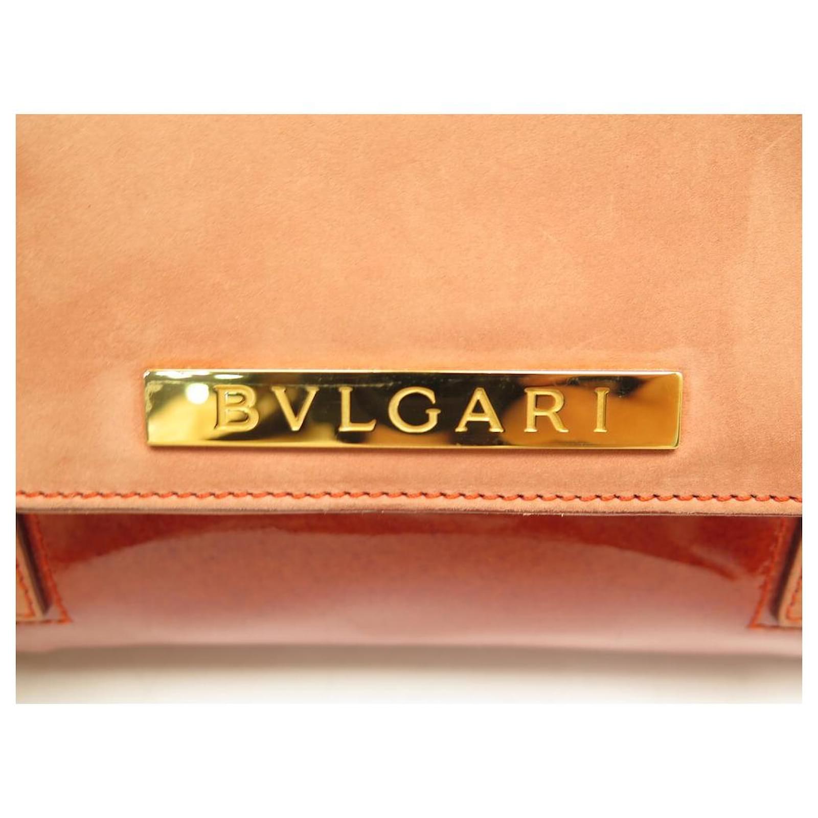 NEW BULGARI HANDBAG 35CM IN PATENT LEATHER AND DARK ORANGE SUEDE HAND BAG  ref.411052 - Joli Closet