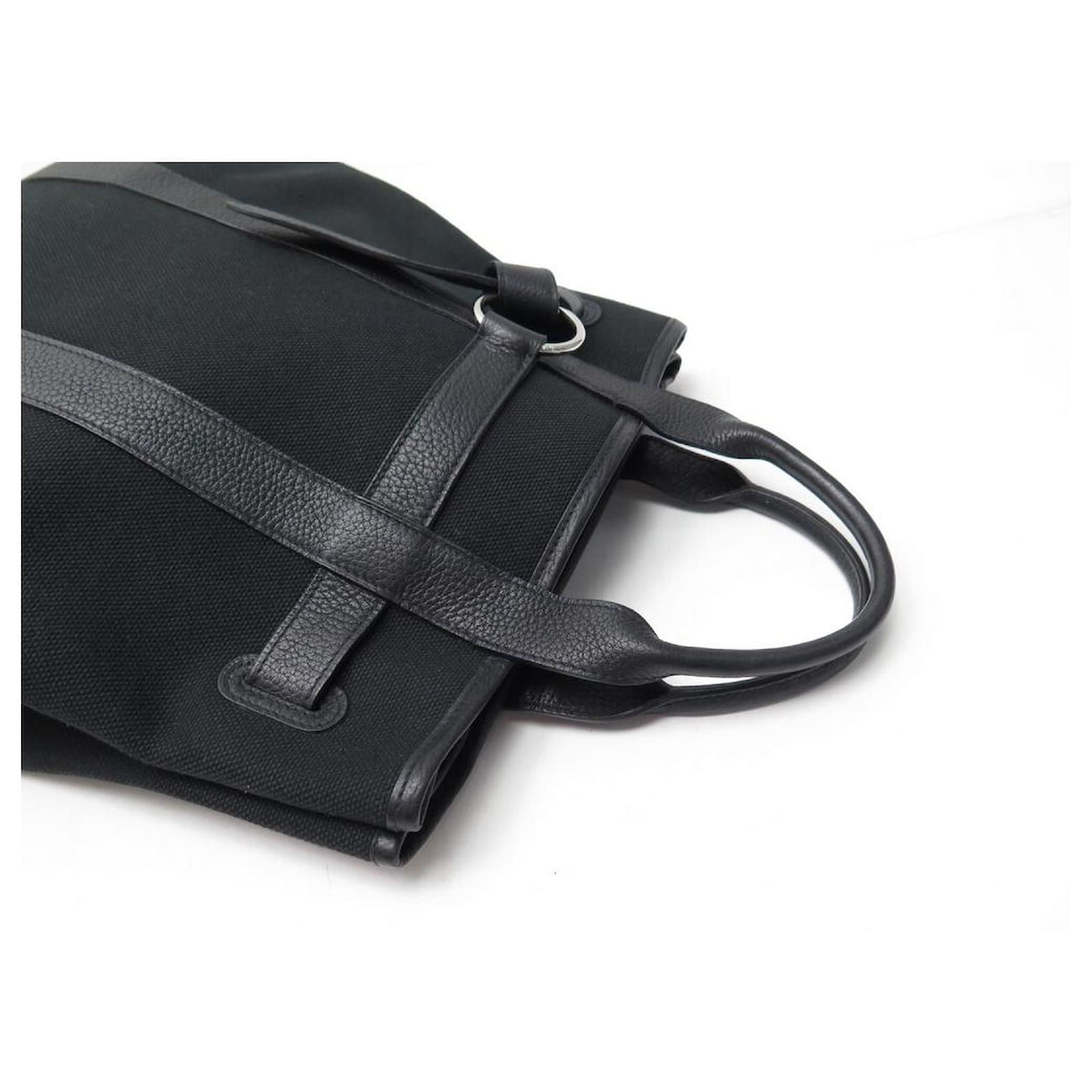 Handbags Hermès New Hermes Small Belt Handbag 32 Canvas & Togo Leather Black Tote Bag