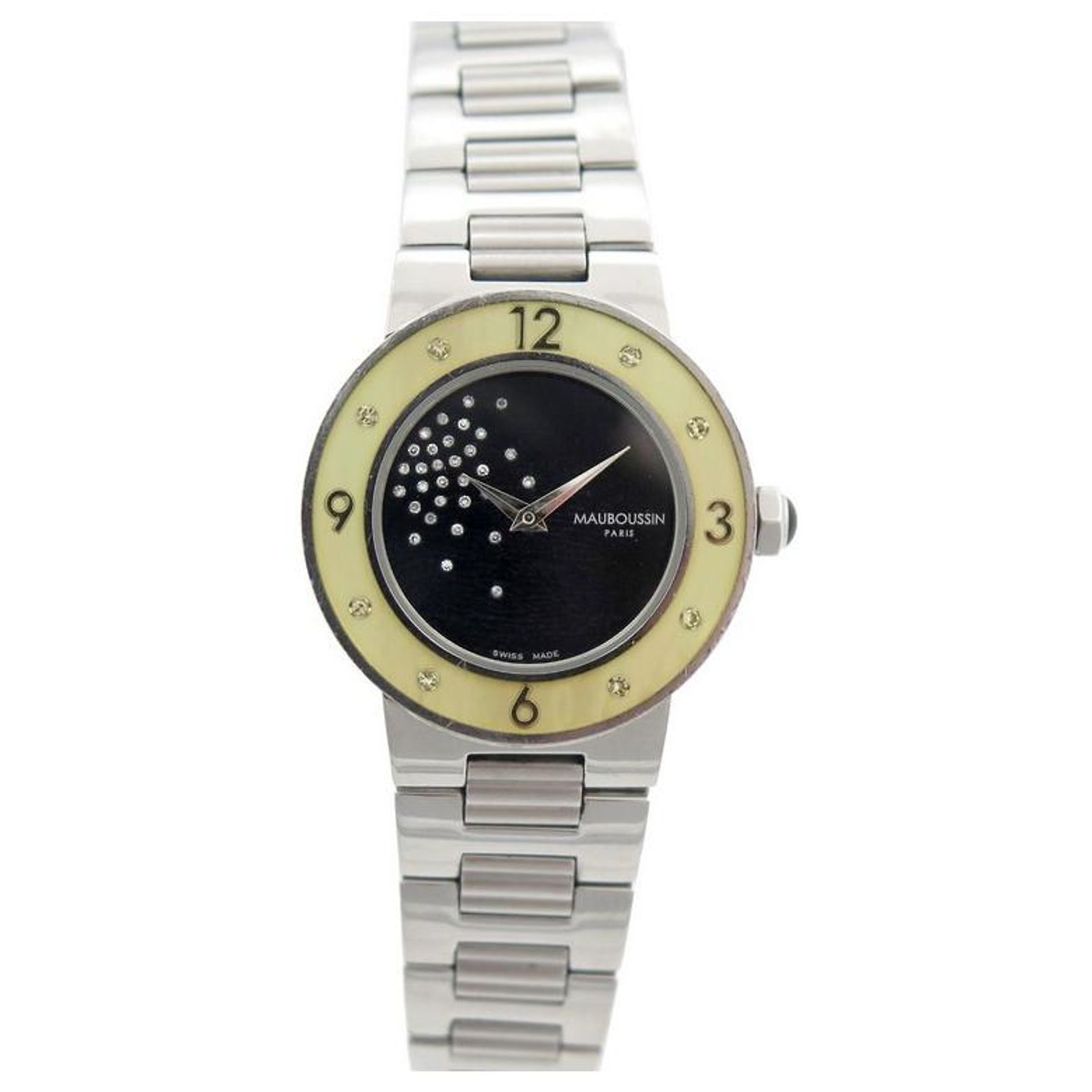 Élégante Montre MAUBOUSSIN Femme Acier, Modèle 'Amour Le Jour Se Lève', Cadran Champagne Et Diamants – Neuve Avec étiquettes