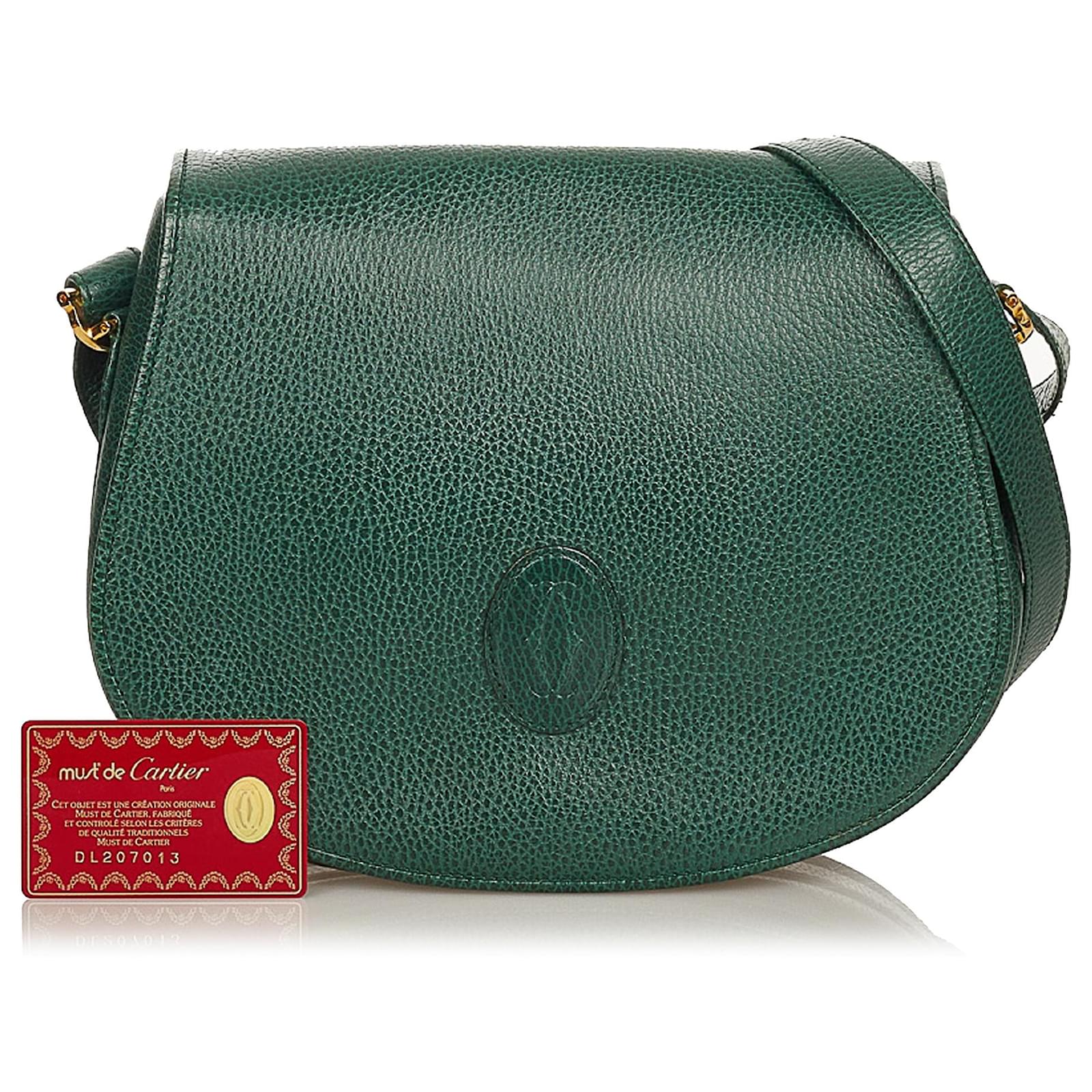 バッグ Cartier green leather hand bag VINTAGE CARTIER PANTHERE TOTE BAG GREEN SEED LEATHER LEATHER