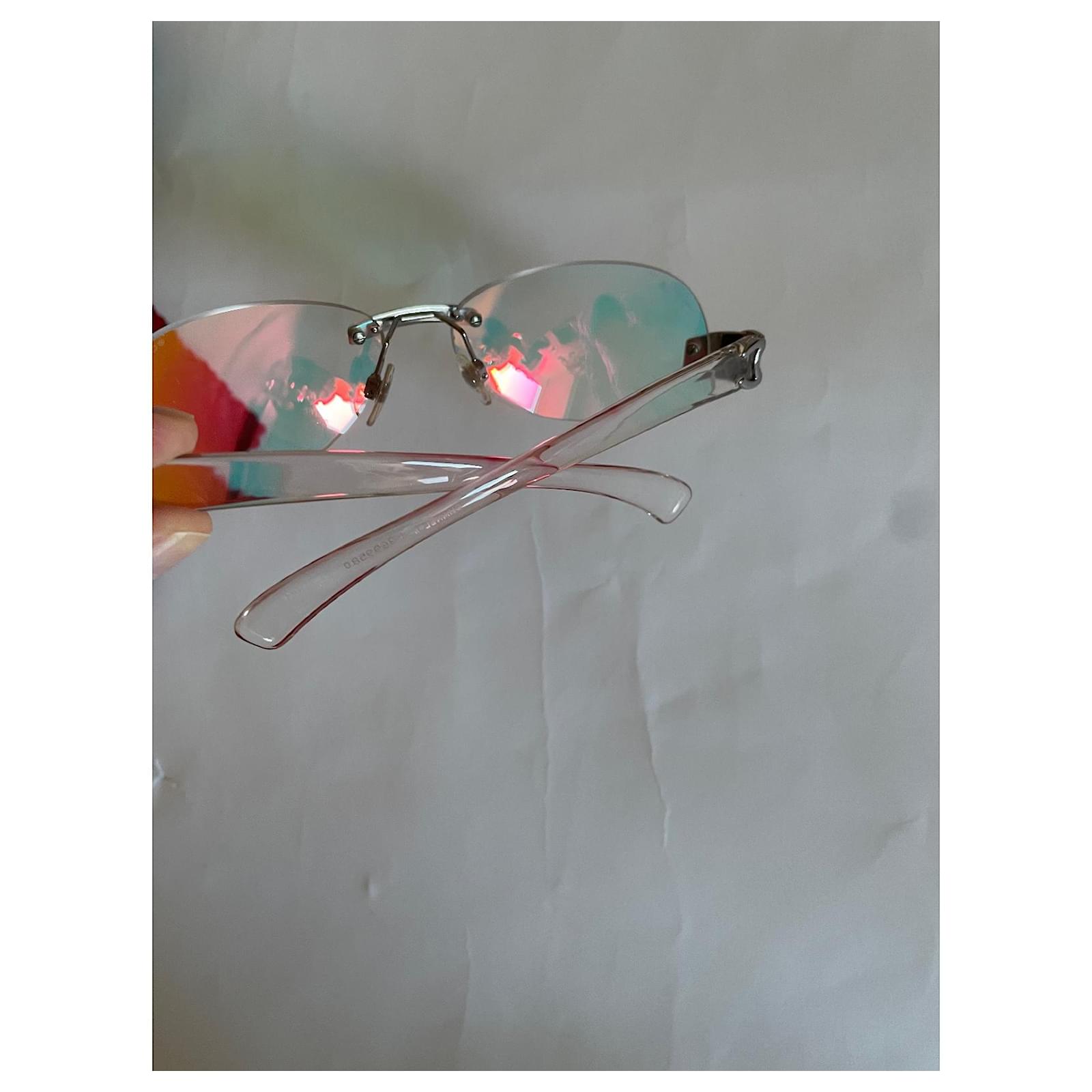 CHANEL, Accessories, Chanel 402 Rimless Cc Vintage Y2k Sunglasses In Rare  Holographic Iridescent Hue