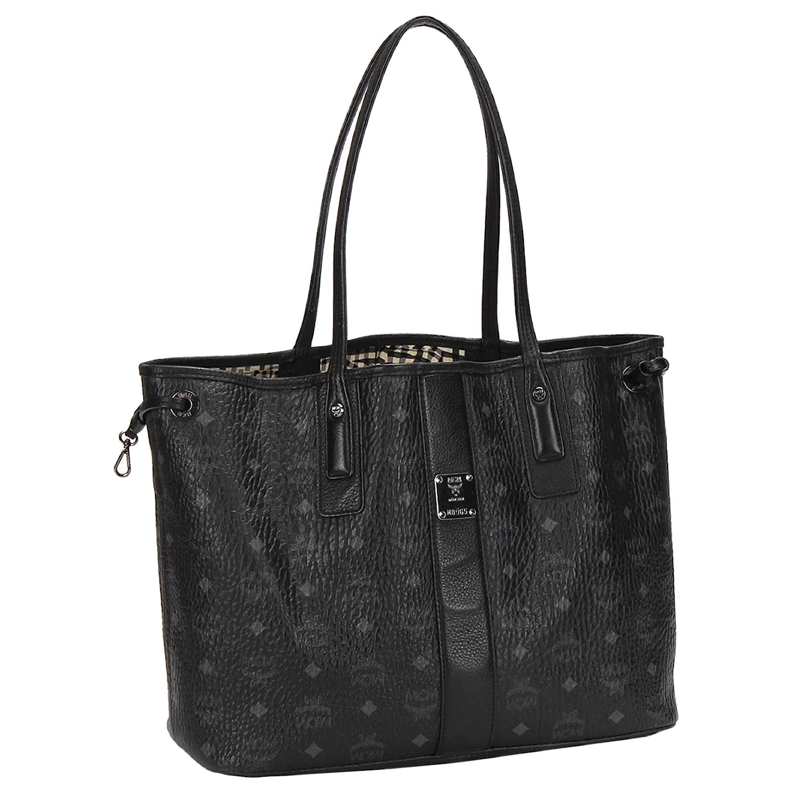 MCM White Visetos Reversible Leather Tote Bag Black Pony-style