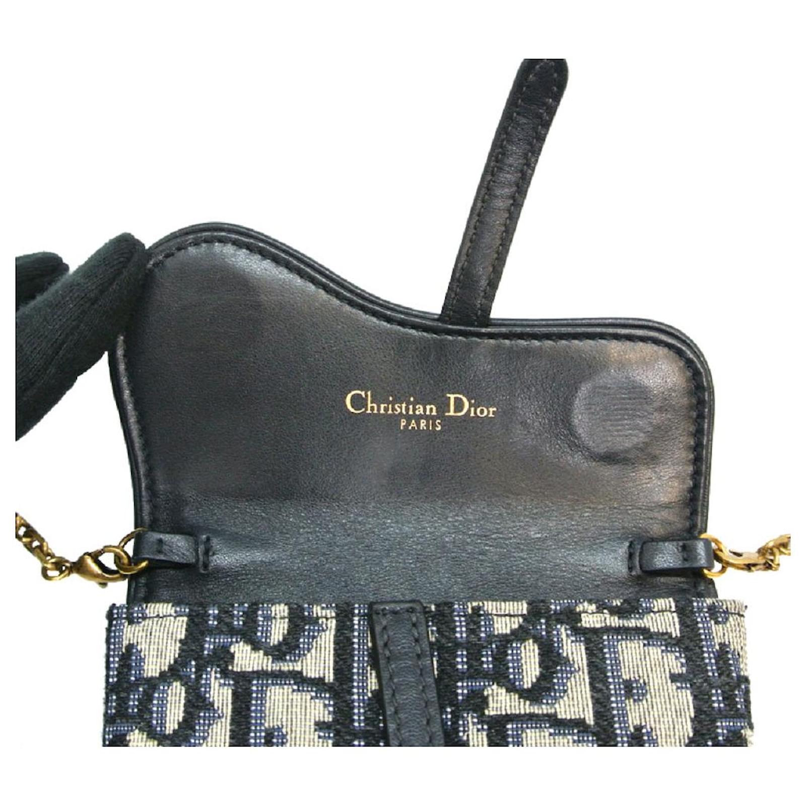 Used] Christian Dior S5654CTZQ Oblique Saddle Nano Pouch Trotter Pattern  Jaguar Chain Shoulder Bag Blue Cloth ref.414042 - Joli Closet