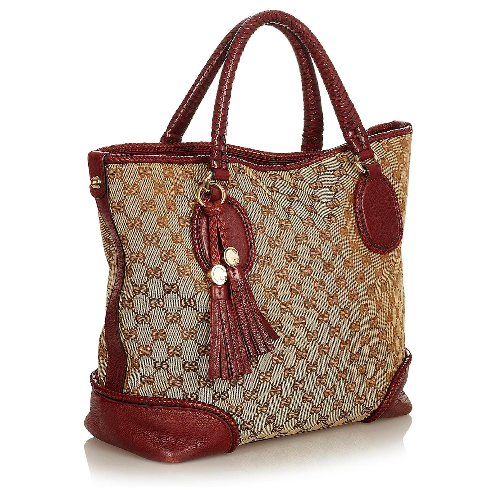 Gucci Brown GG Canvas Marrakech Tote Bag Red Beige Dark red