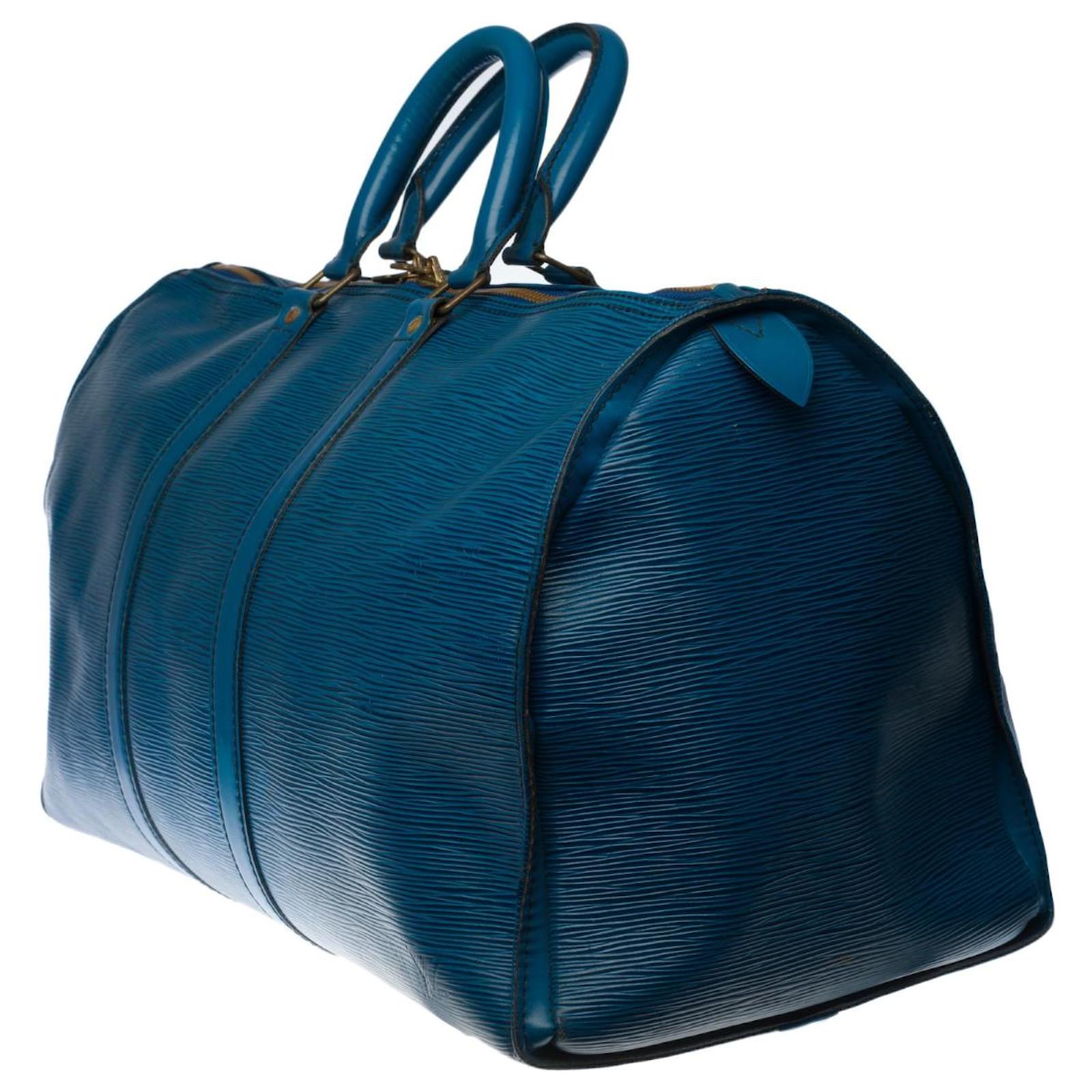 Keepall Louis Vuitton Travel bag Blue Leather ref.6302 - Joli Closet
