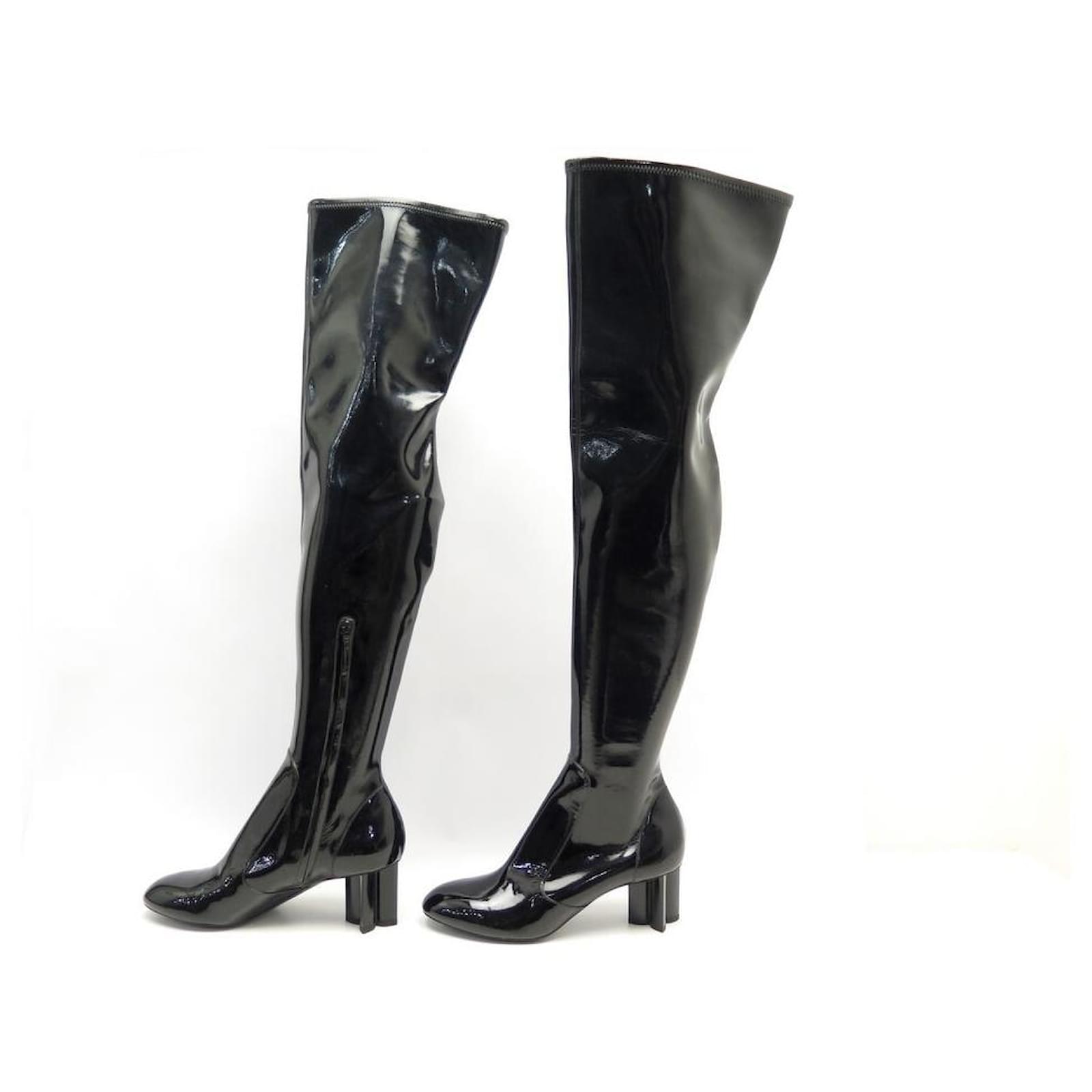 NEW LOUIS VUITTON BOOTS SHOES SILHOUETTE BLACK PATENT LEATHER