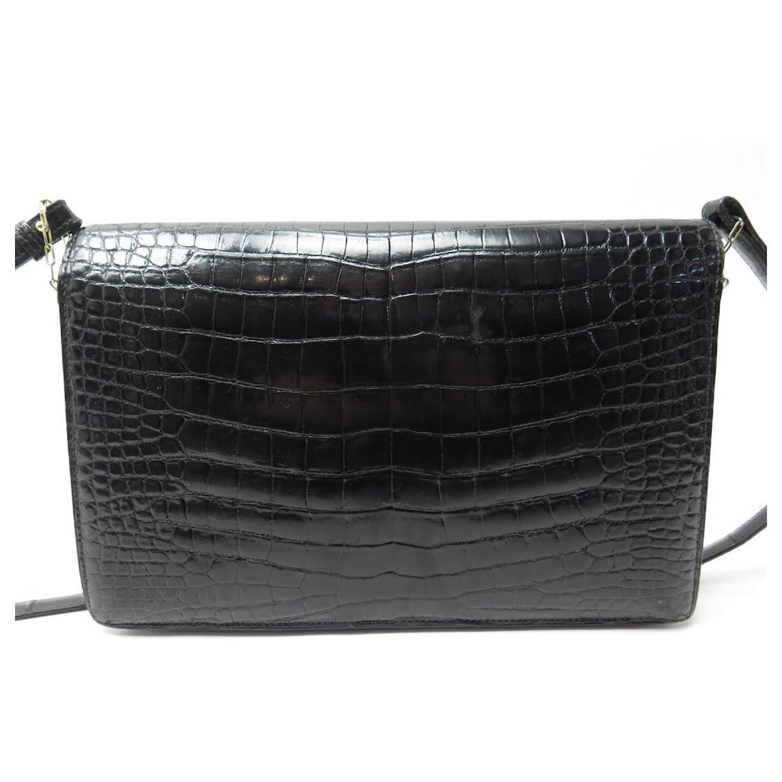 Hermès VINTAGE HERMES LYDIE CROCODILE POROSUS BLACK LEATHER HAND BAG PURSE  Exotic leather ref.418791 - Joli Closet