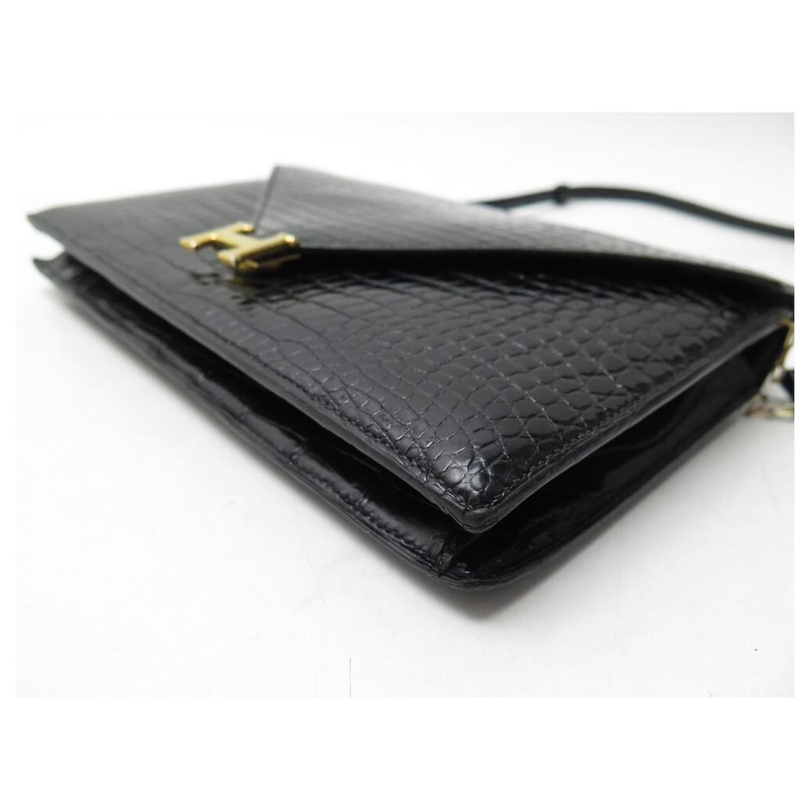 Hermès VINTAGE HERMES LYDIE CROCODILE POROSUS BLACK LEATHER HAND BAG PURSE  Exotic leather ref.418791 - Joli Closet