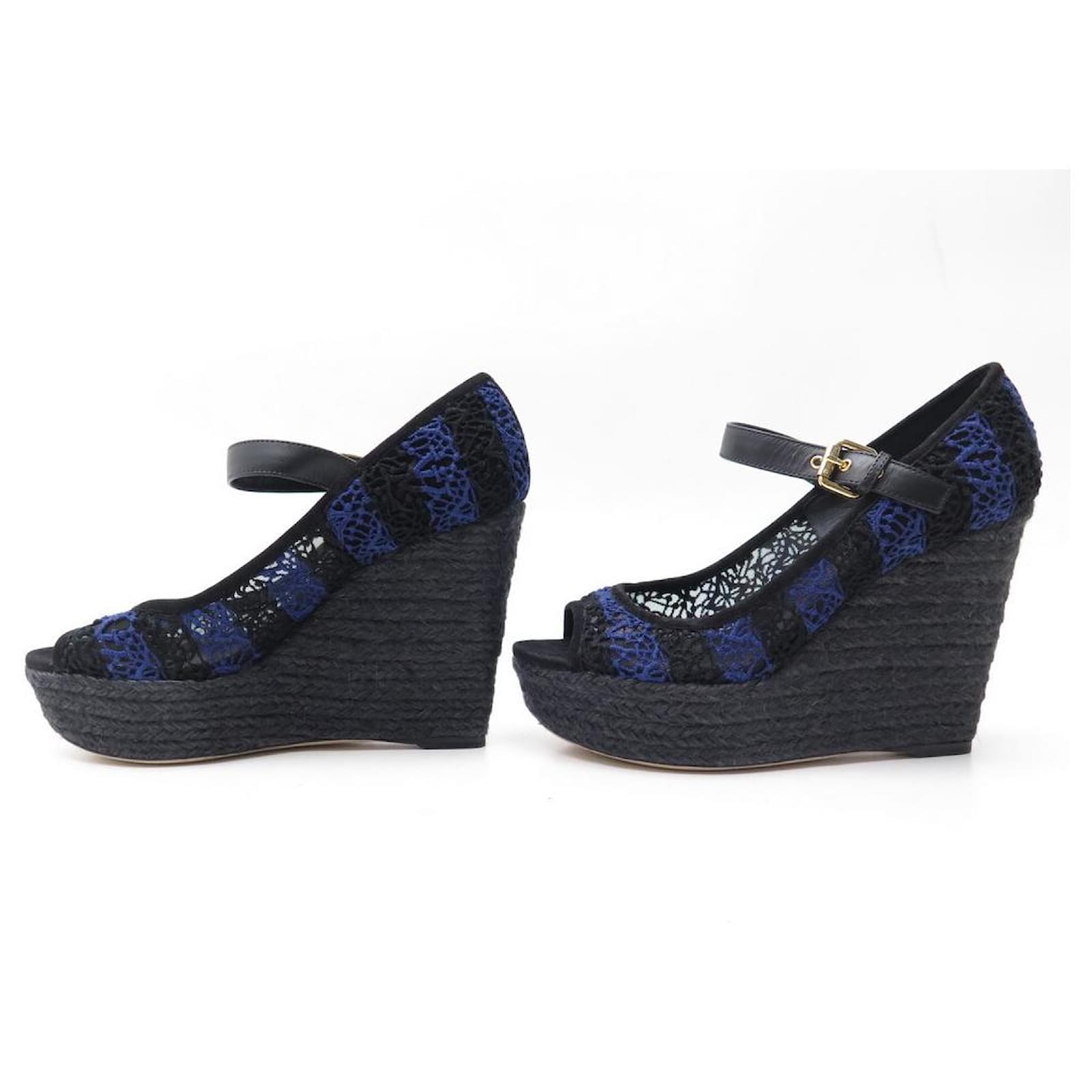 NEW LOUIS VUITTON LACE ESPADRILLES SHOES 38 Wedge sandals Blue Cloth  ref.418826 - Joli Closet