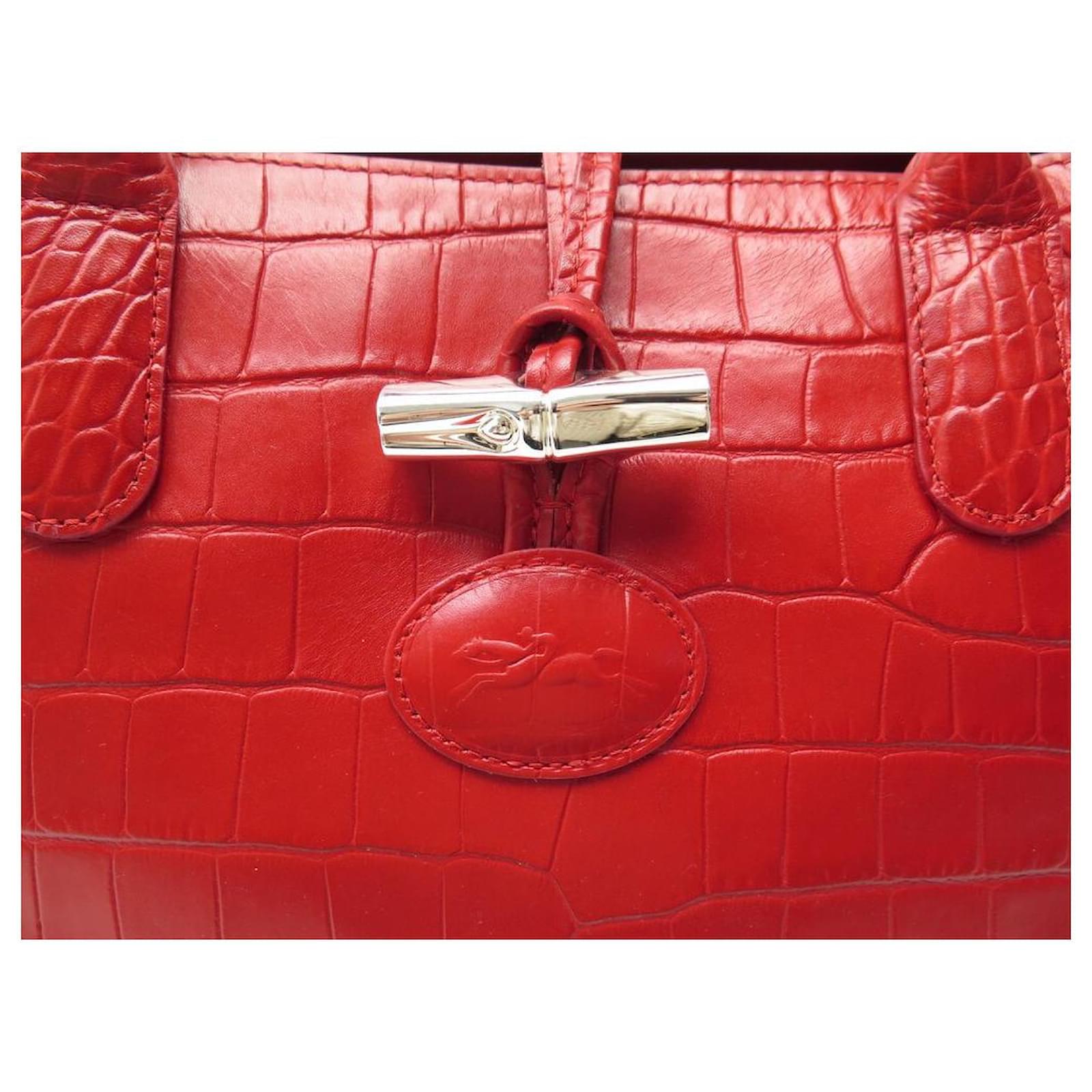 NEW LONGCHAMP ROSEAU MEDIUM LEATHER CROCKET HAND BAG Red ref.418847 - Joli  Closet