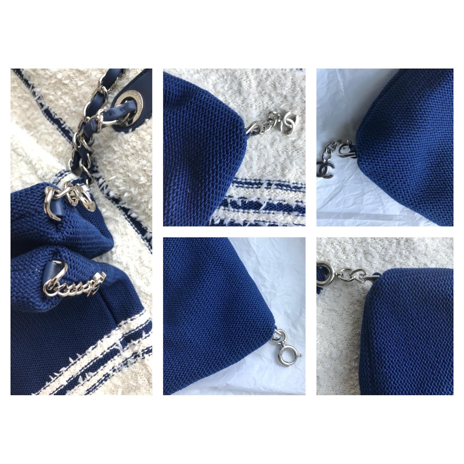 Chanel iconic 2019 Venise Biarritz Terry Tote Shopping Bag Blue Beige Cream  Navy blue Cotton Tweed ref.419649 - Joli Closet