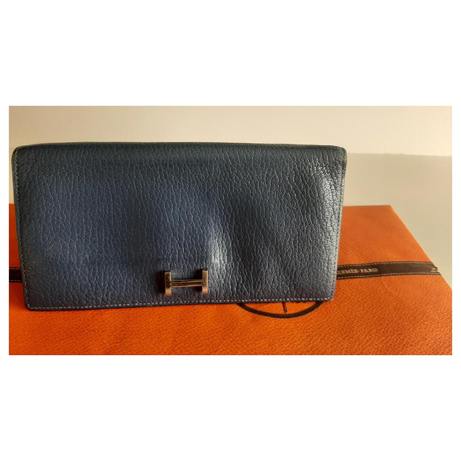 Hermès Portfolio, Béarn Dark blue Leather ref.420745 - Joli Closet