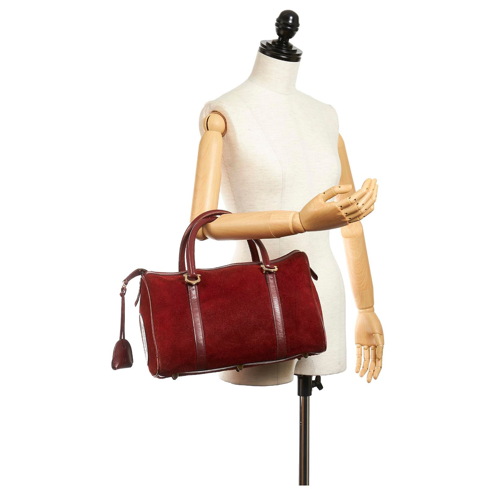 Cartier Red Must de Cartier Suede Boston Bag Dark red Leather Pony 