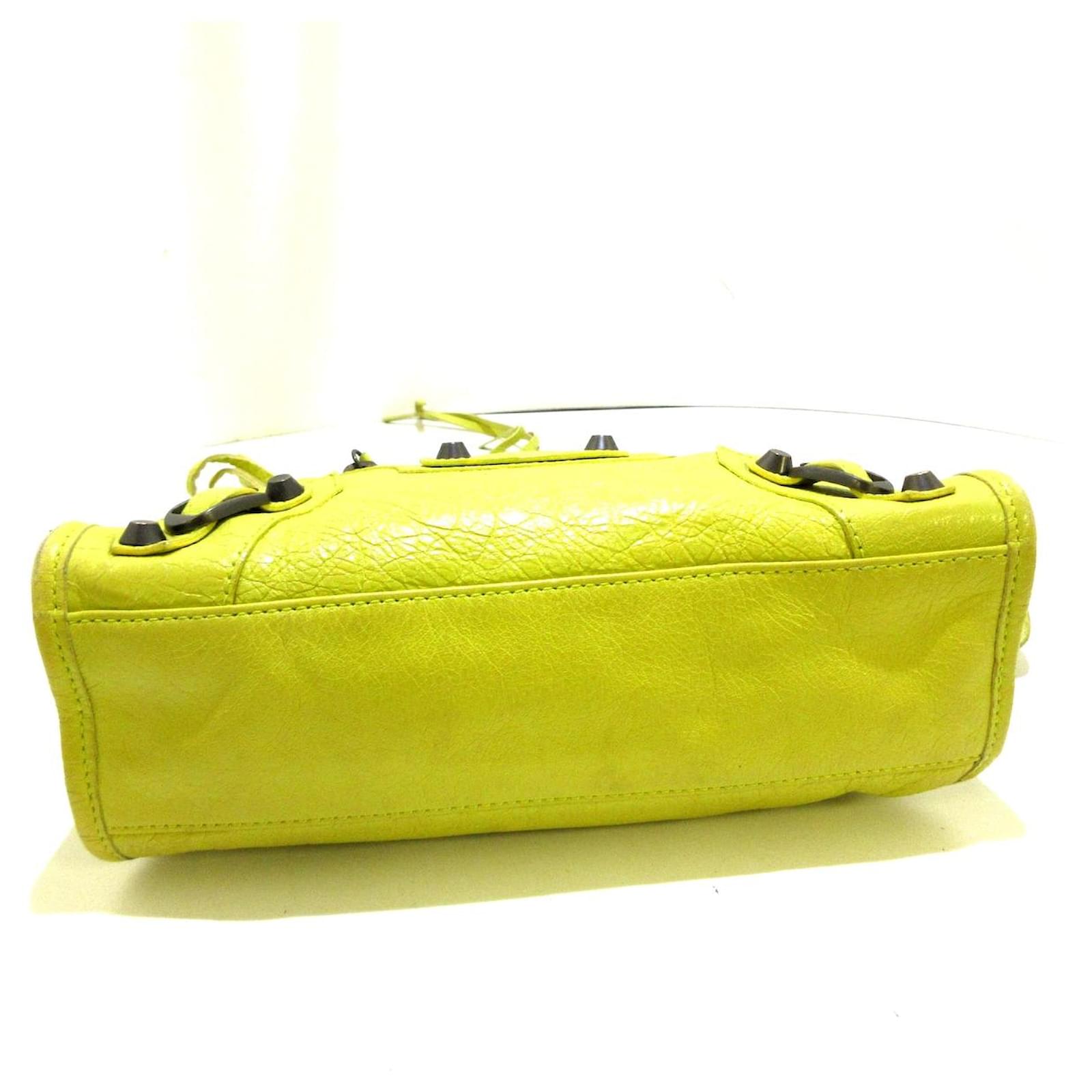 Balenciaga City Bag Small Crinkled Leather Bright Yellow