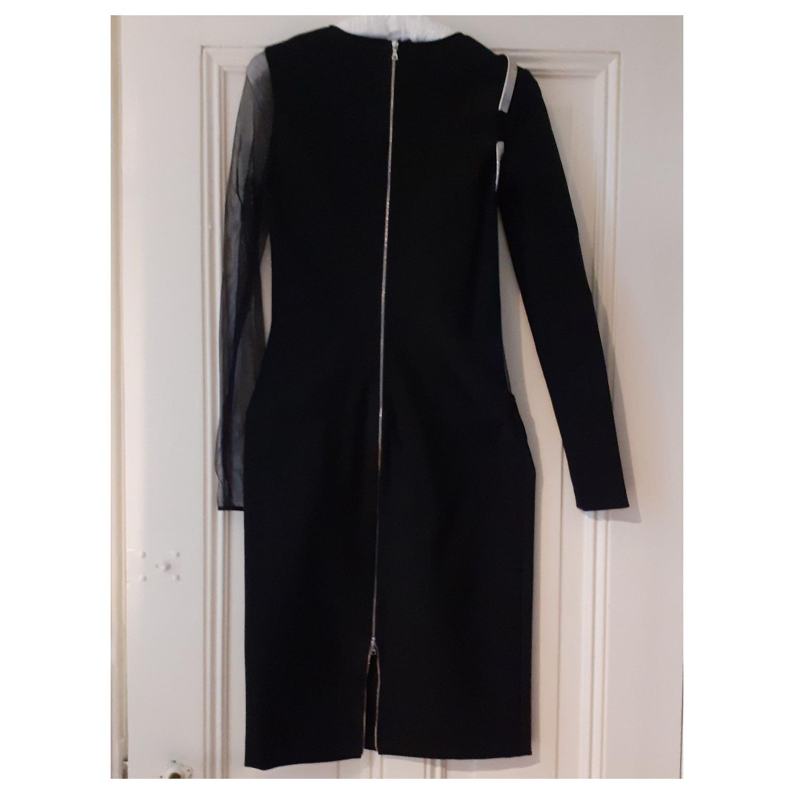 Robe Thierry Mugler Noir Jersey - Taille M, Viscose Et Cuir, Col V, Manches Longues, Neuf Avec étiquettes