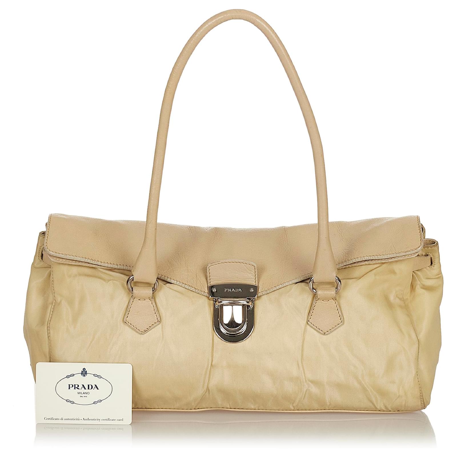 Prada White Easy Leather Shoulder Bag Pony-style calfskin