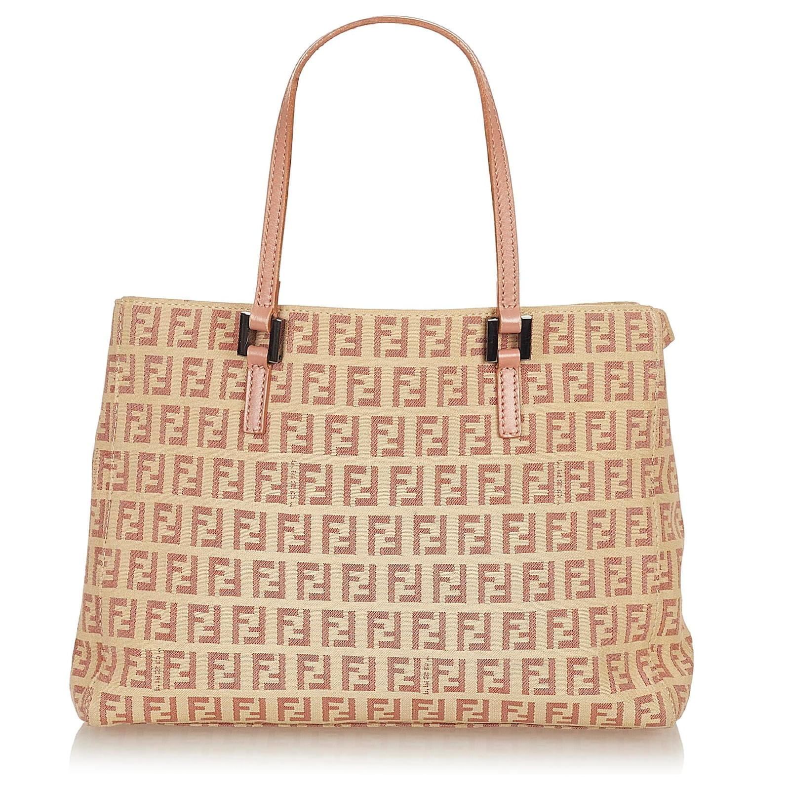 Fendi Brown Zucchino Canvas Handbag Pink Beige Cloth Cloth ref.422465 ...