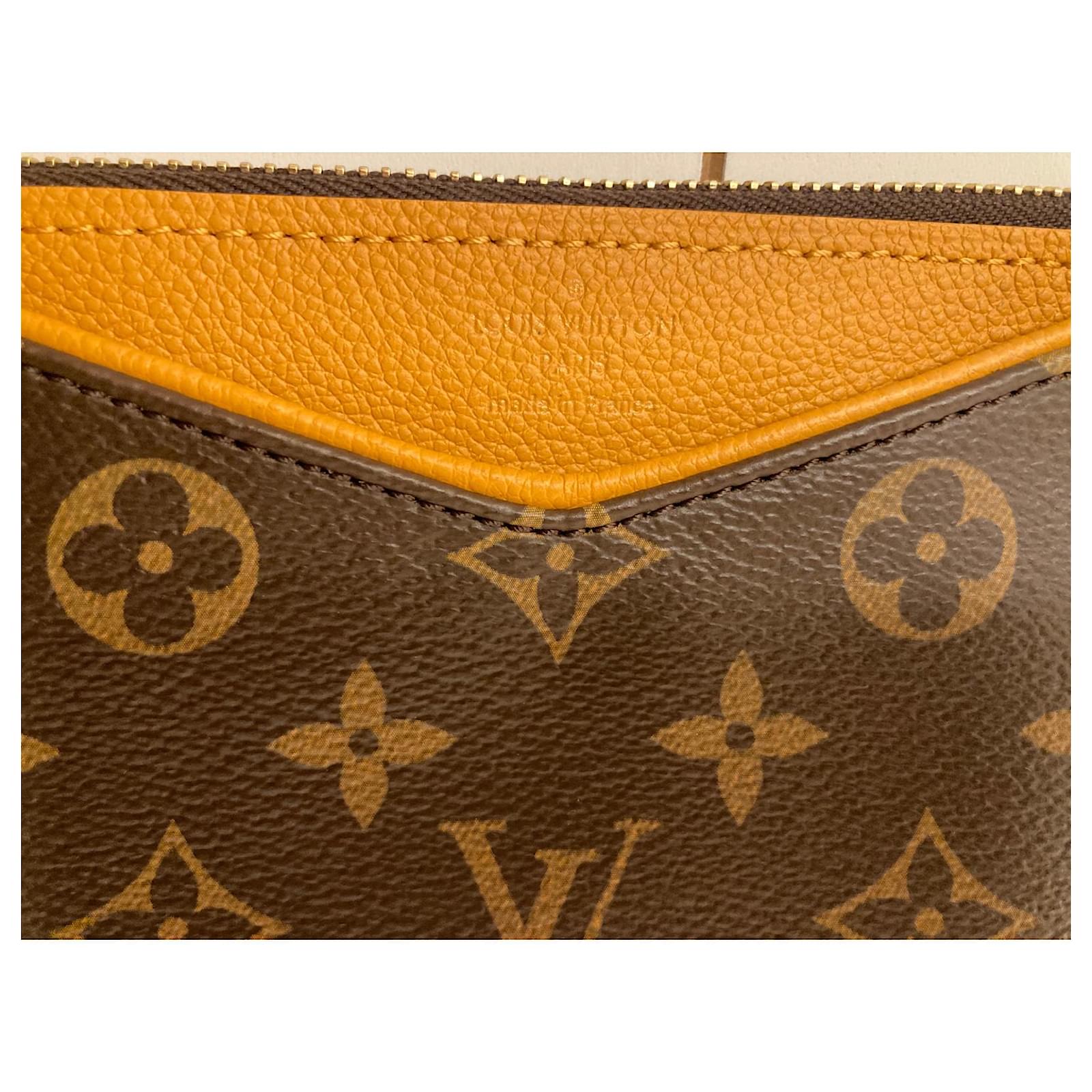 Louis Vuitton Pallas Clutch BB Brown Mustard Leather Cloth ref