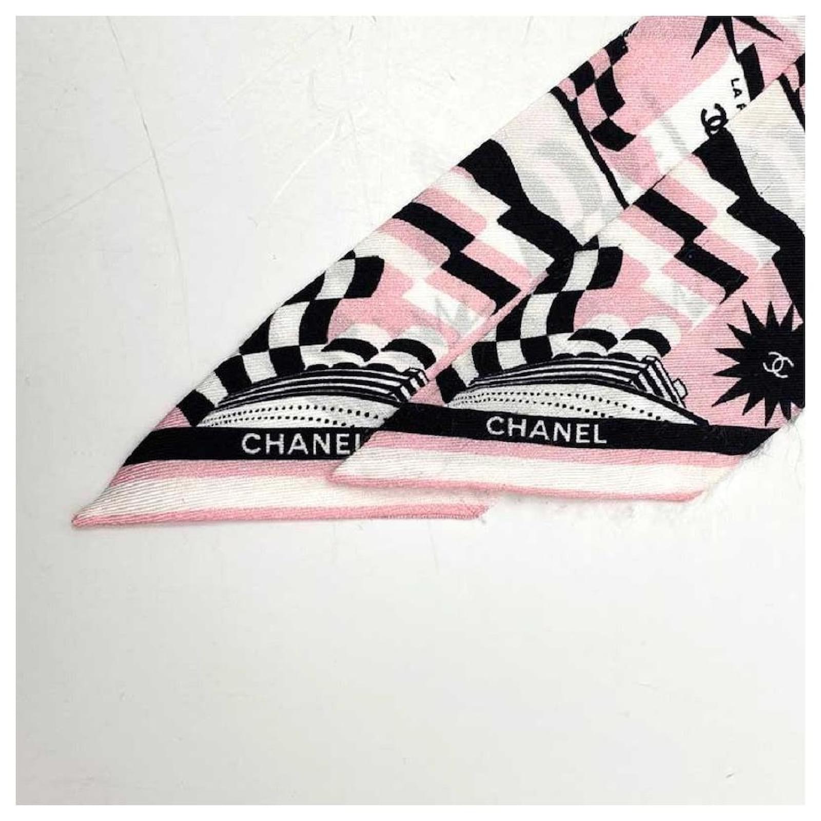 Used] CHANEL Hair Band “LA PAUSA” Pink White Black Silk Ribbon