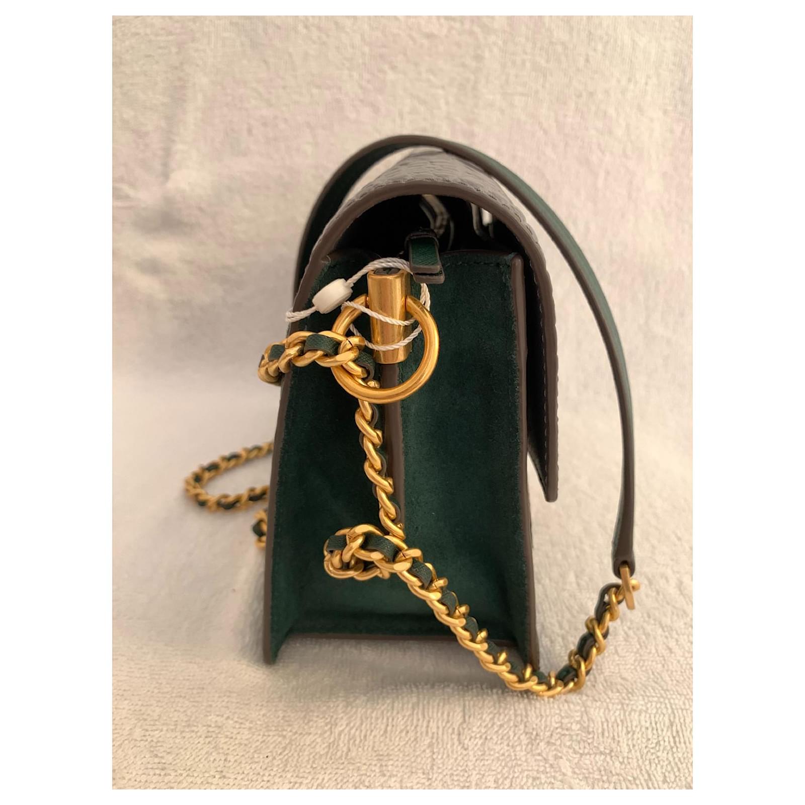 Tory Burch Emerald Green Saffiano Leather Robinson Flap Shoulder