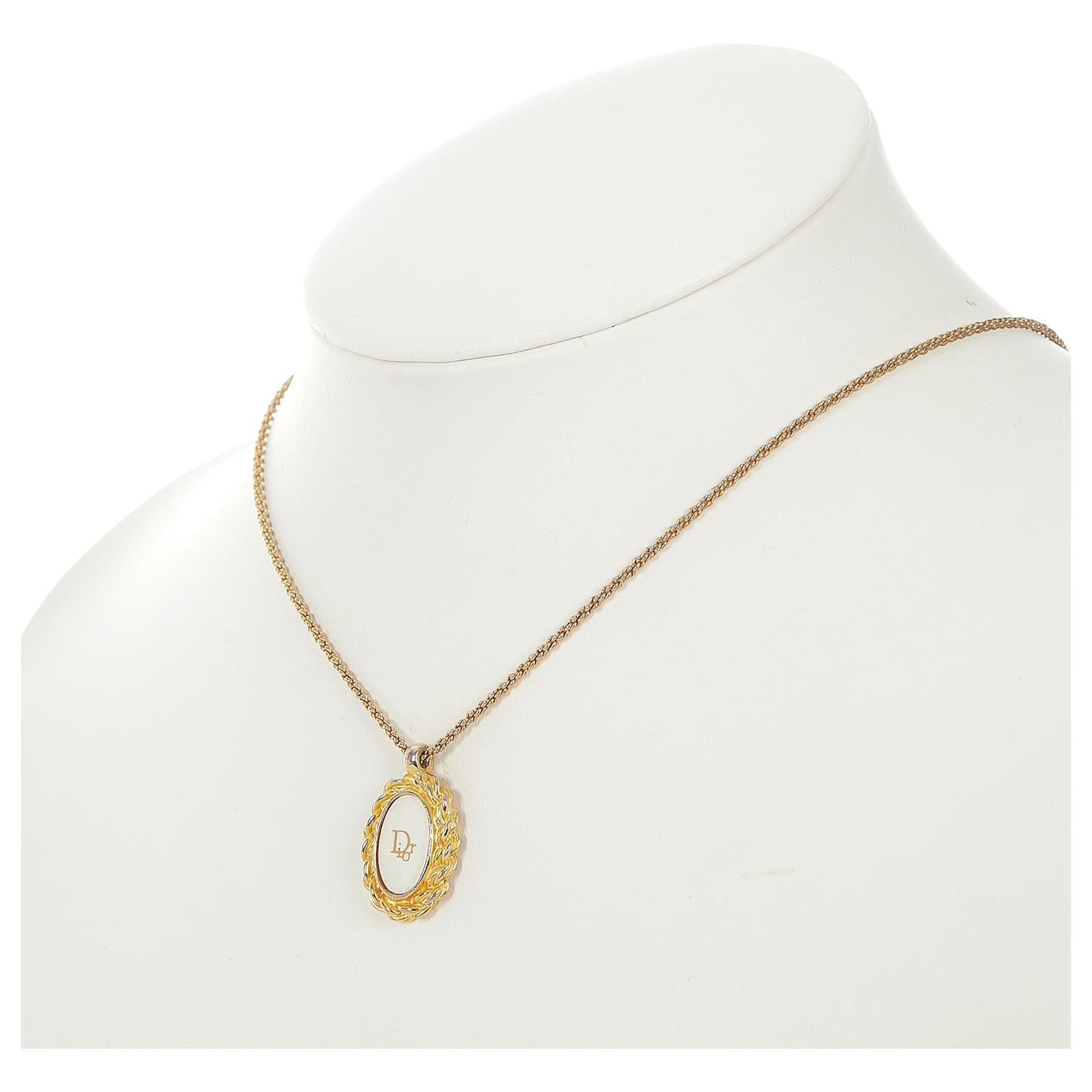 Dior Gold Round Logo Pendant Necklace 