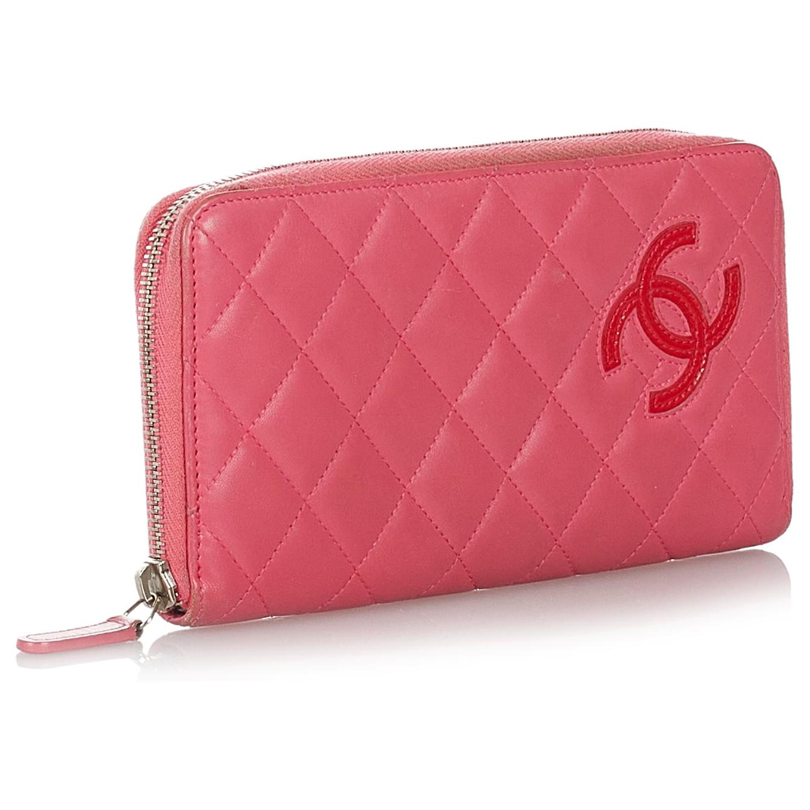 Auth CHANEL Cambon line Cocomark bi-fold long wallet leather black