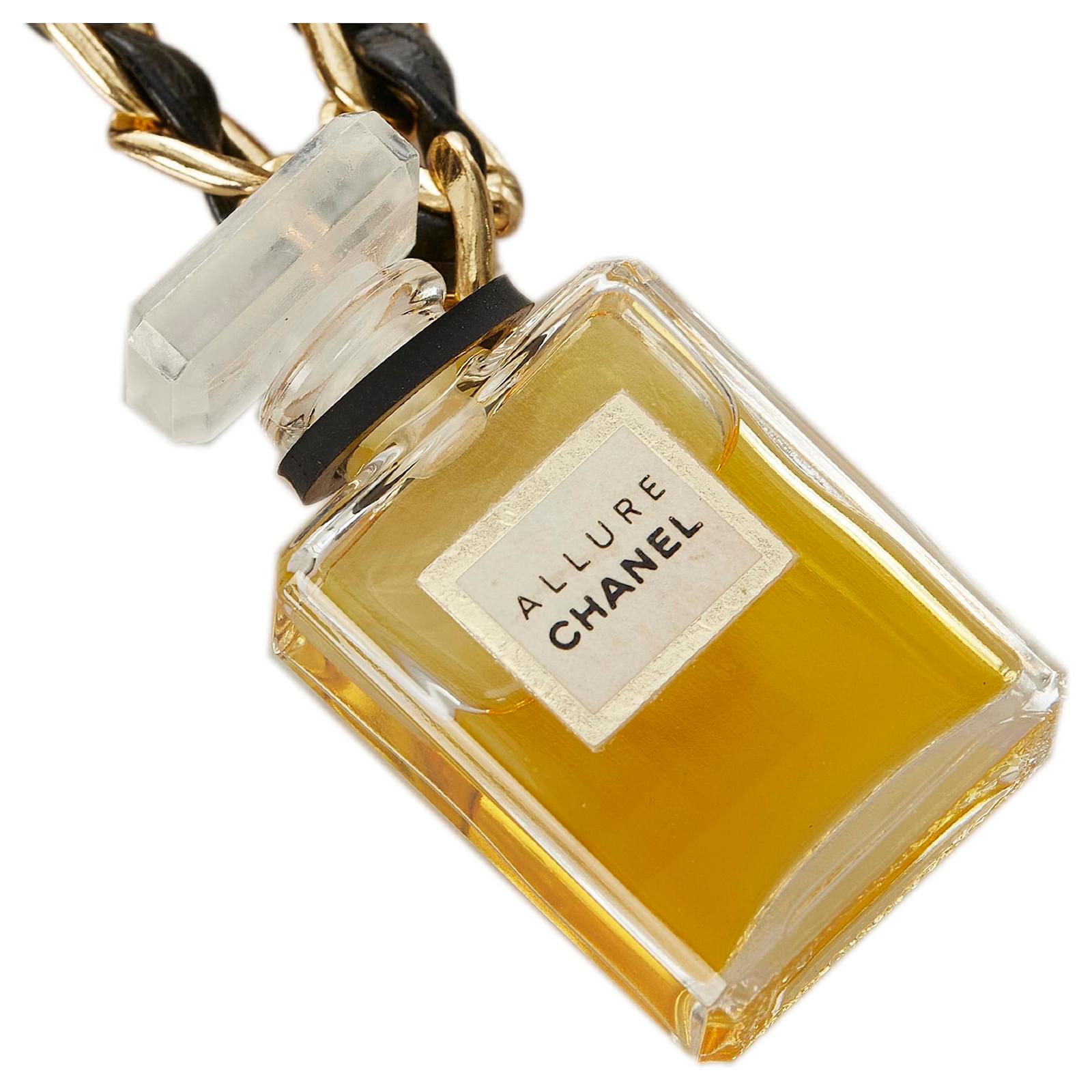 Chanel Gold Perfume Bottle Necklace Black Golden Leather Metal Pony-style  calfskin ref.424578 - Joli Closet