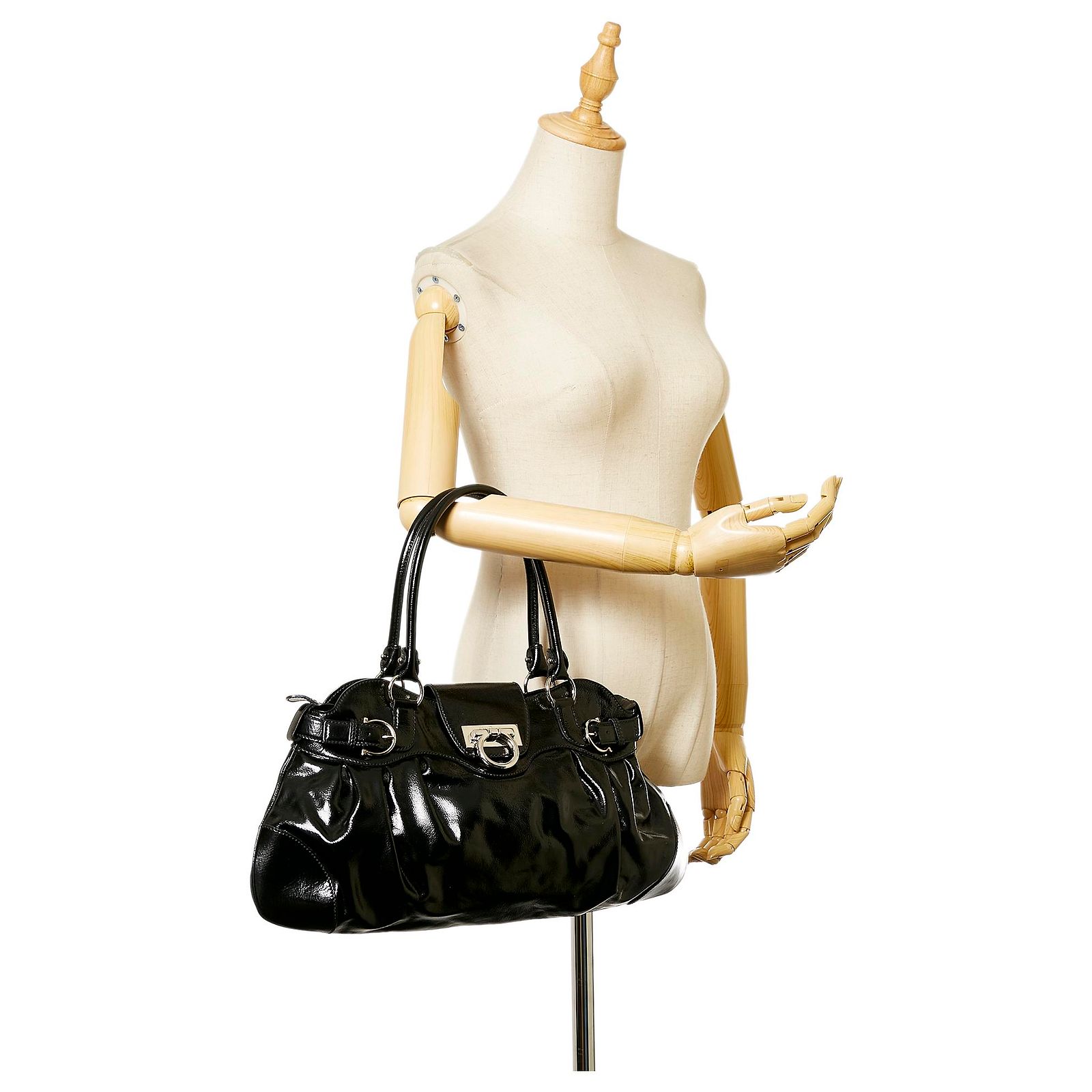 Salvatore Ferragamo Ferragamo Black Gancini Marisa Patent Leather 