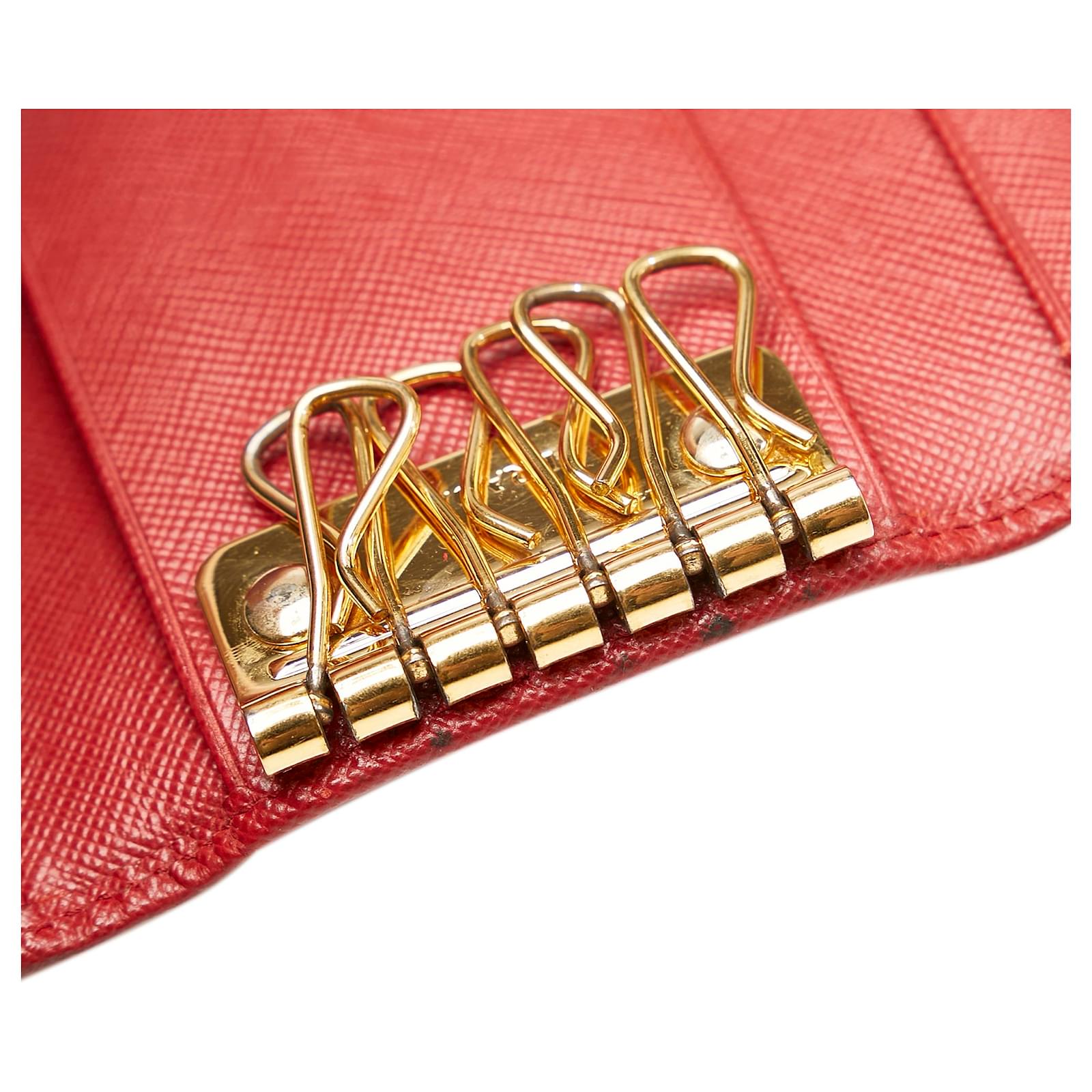 Prada Red Saffiano Key Holder Leather Pony-style calfskin ref