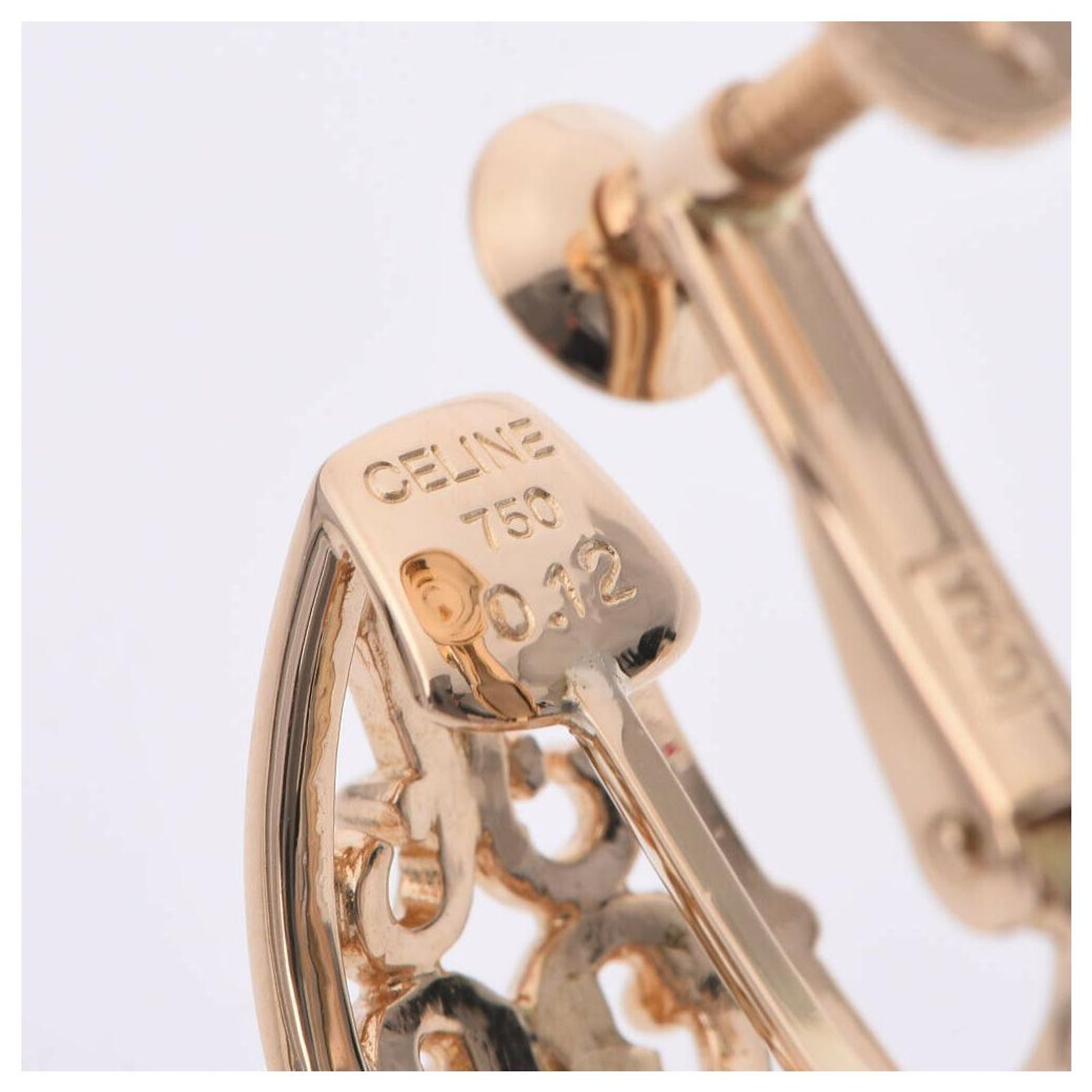Boucles D'oreilles Vintage Céline Paris, Clips Dorés Avec Pierre Citrine, Occasion