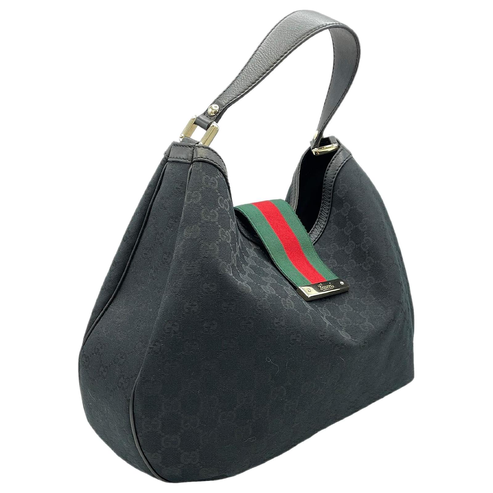 Gucci Borsa a Tracolla Nera Donna Tessuto Logo GG e Pelle Mod. 524532_D6ZYB