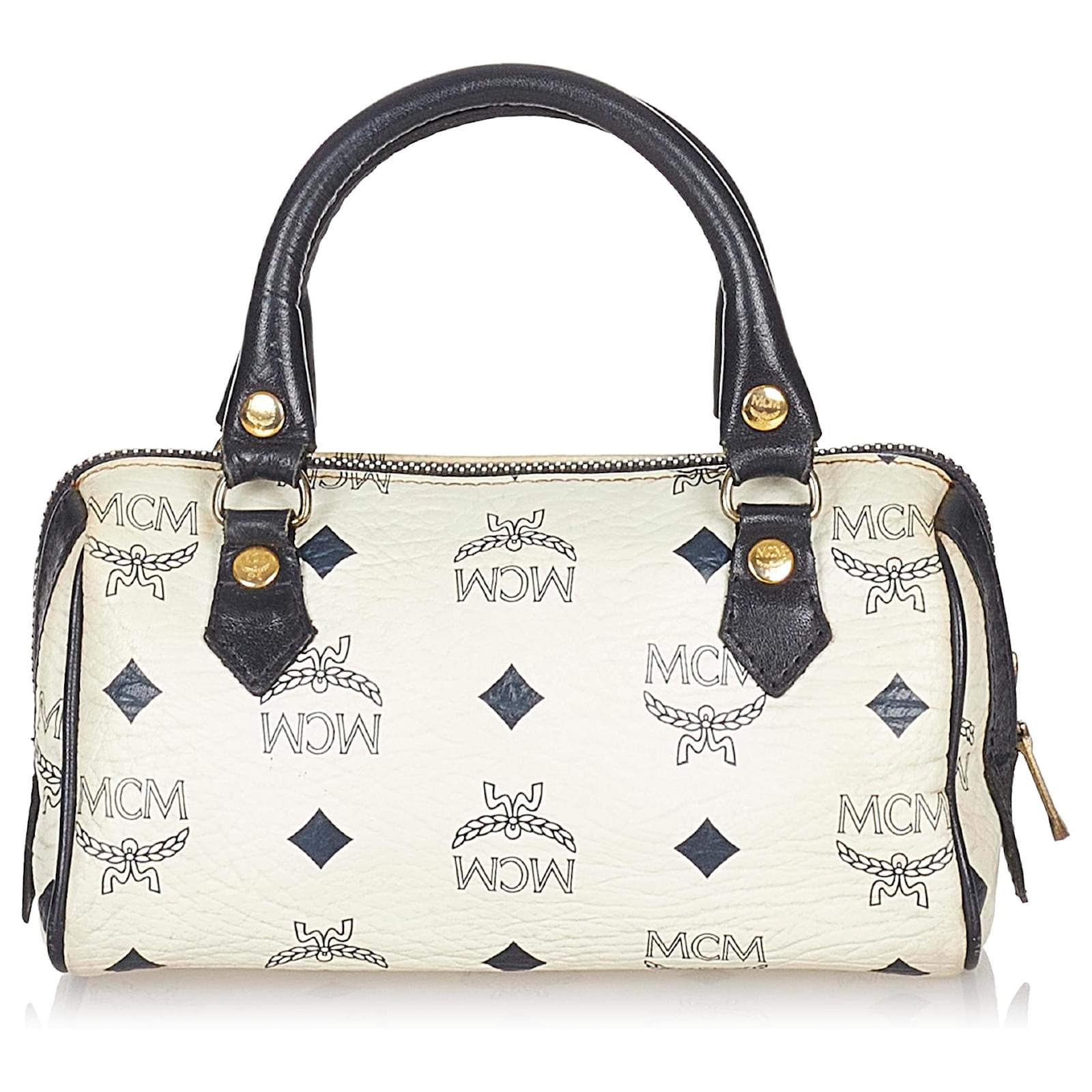 MCM White Visetos Leather Boston Bag Black Pony-style calfskin ref.426770 -  Joli Closet