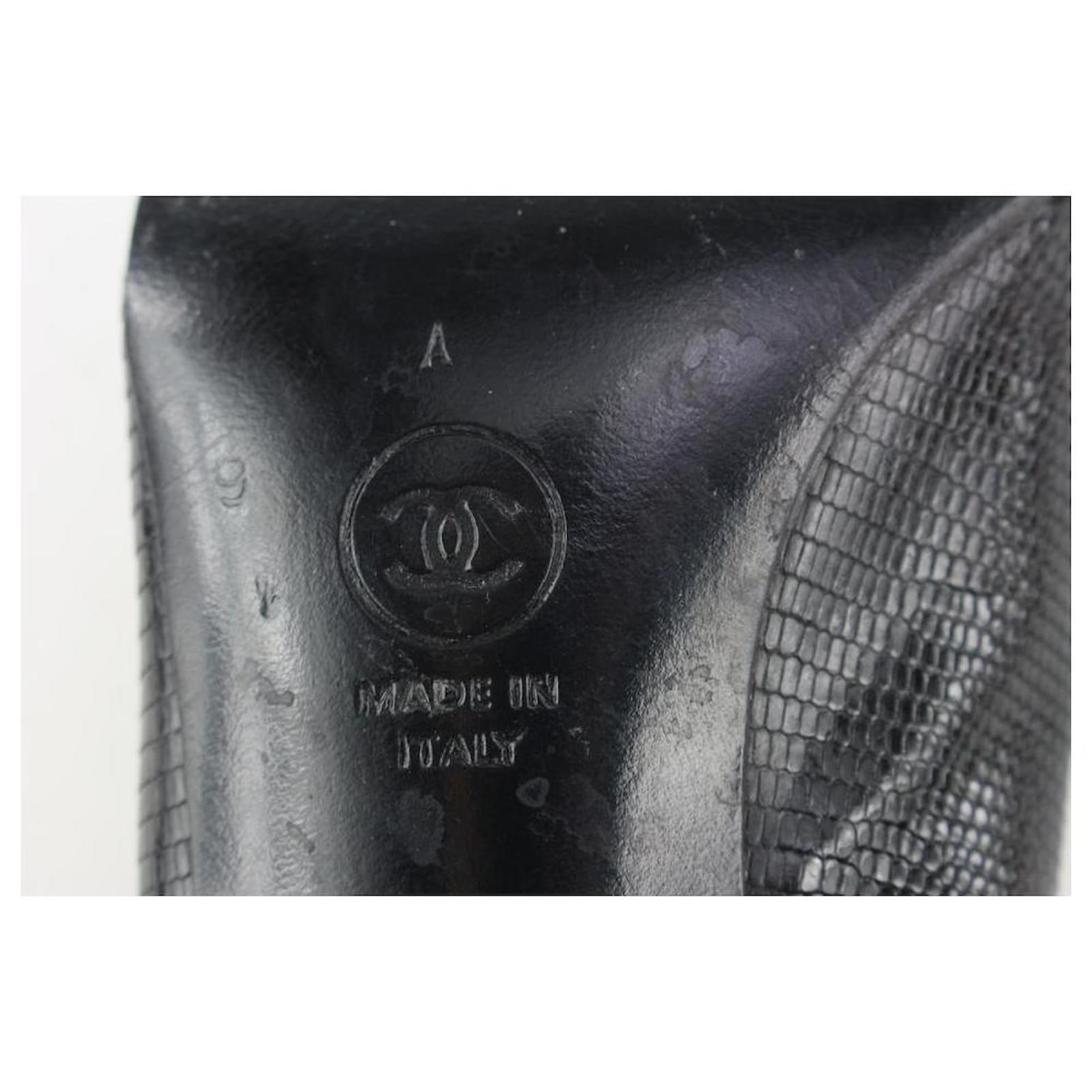 Chanel Size 9 A Black Lizard Grosgrain Cap Toe CC Slingback Sandals 2CC1115  ref.427348 - Joli Closet