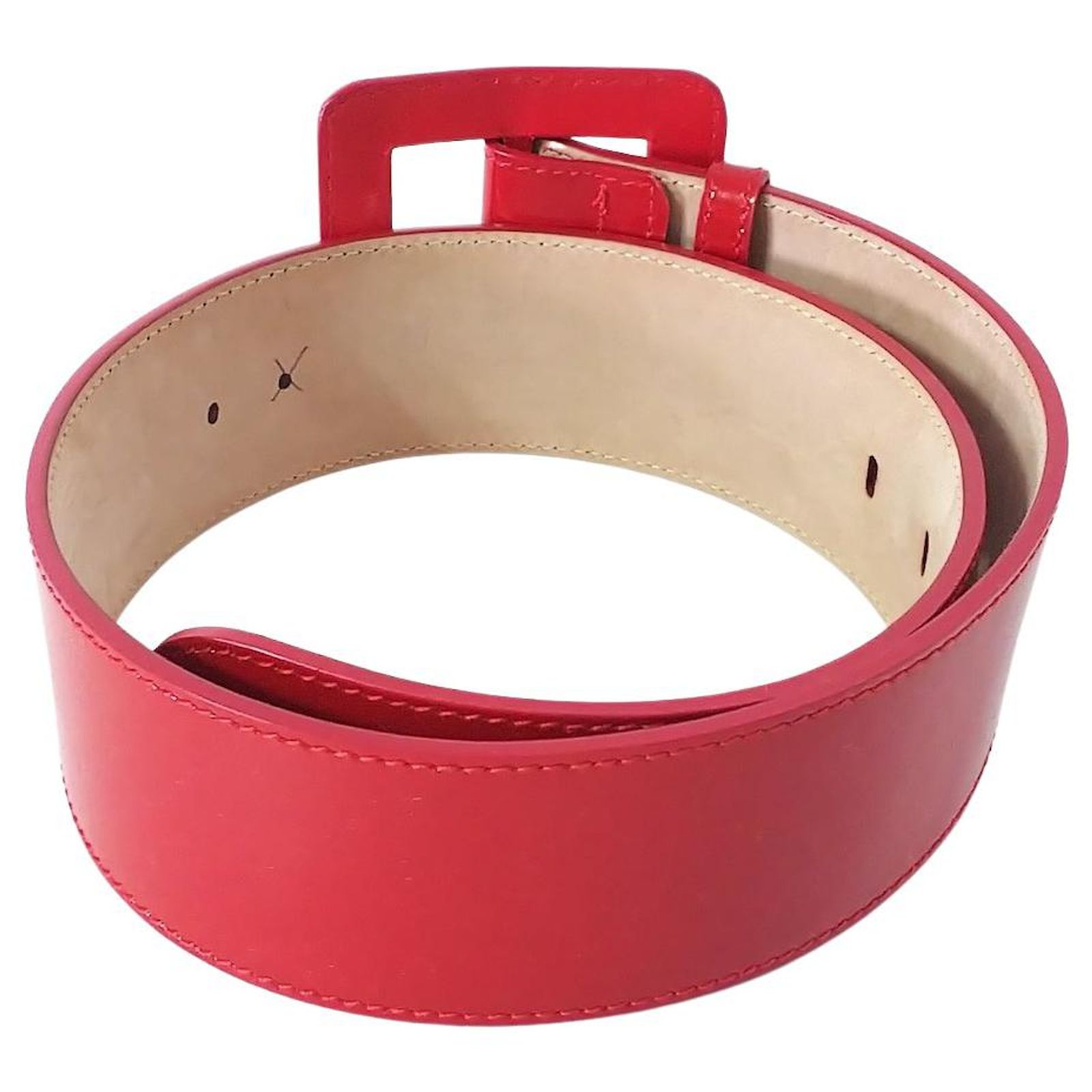 Ceinture En Cuir Verni Rouge Girbaud - Taille 90 Cm - Occasion Très Bon état - Fabriquée En Italie