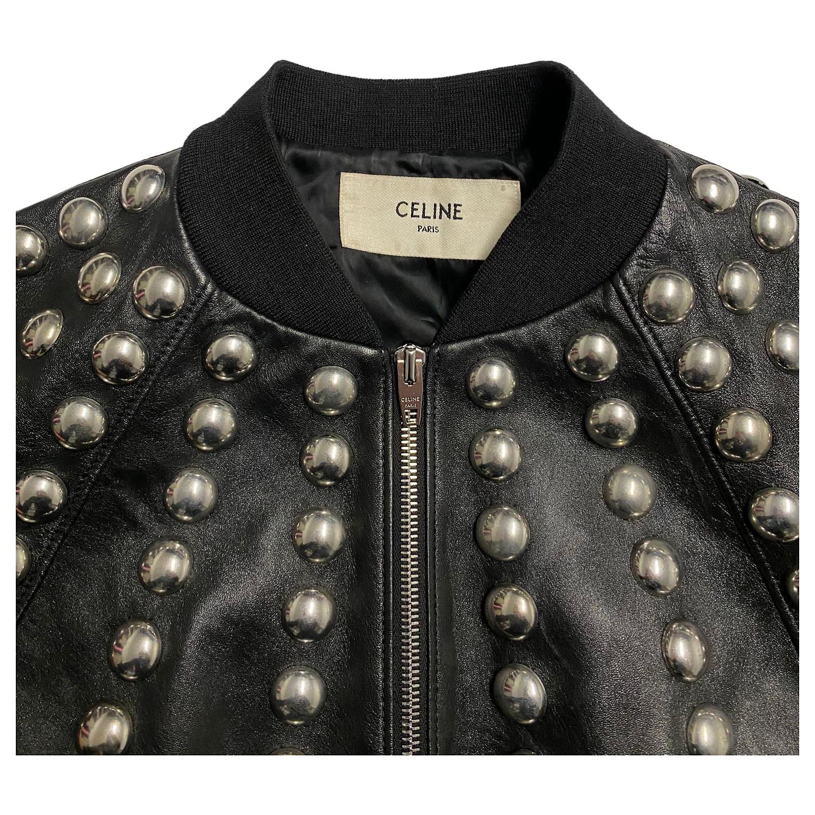 Céline Celine Studded Bomber Jacket in Black Leather ref.428033