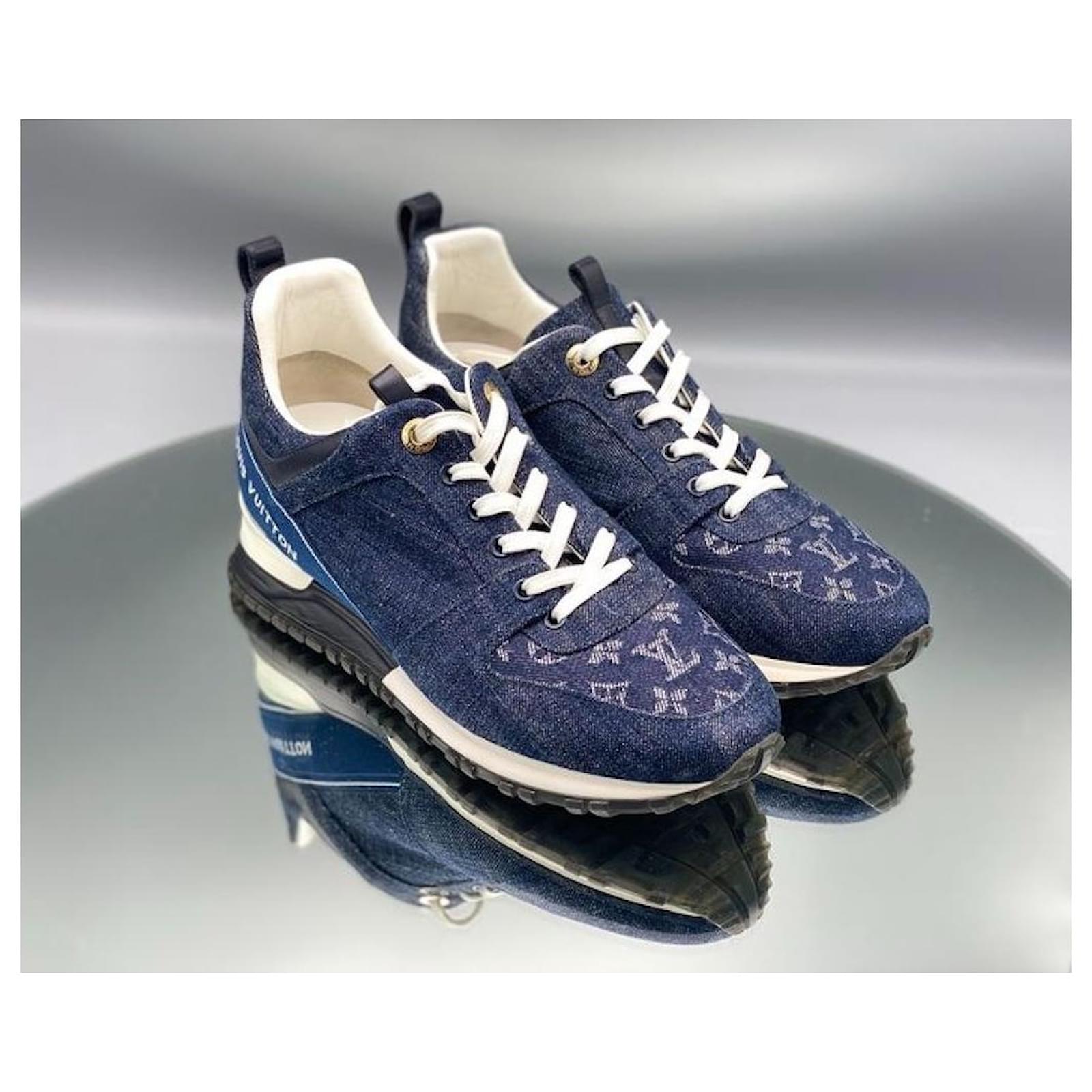LOUIS VUITTON SNEAKERS RUN AWAY SHOES 11 45 LEATHER AND CANVAS DAMIER SHOES  Blue ref.875181 - Joli Closet