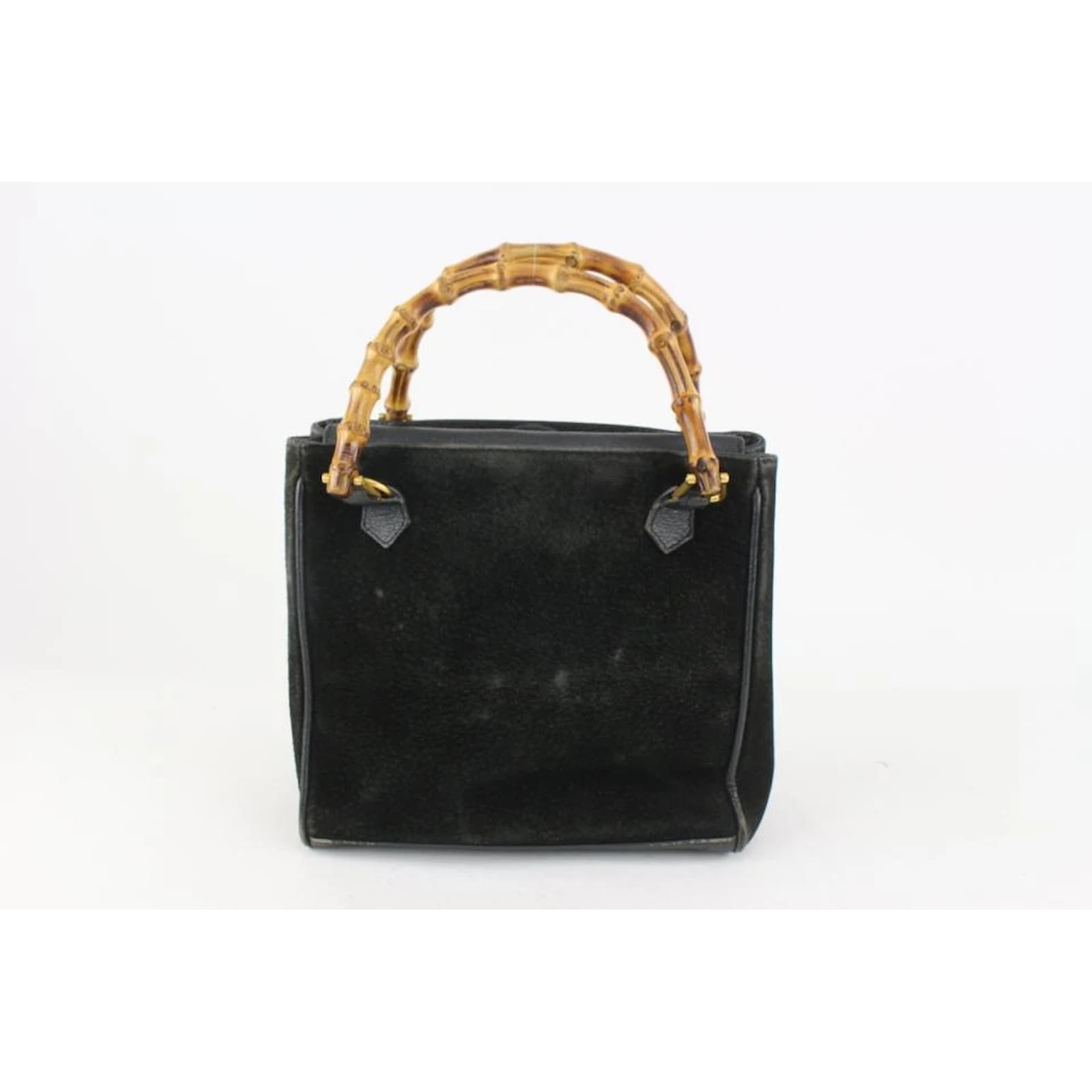 Gucci Black Suede Bamboo Tote 2way Crossbody Bag 62gz421s