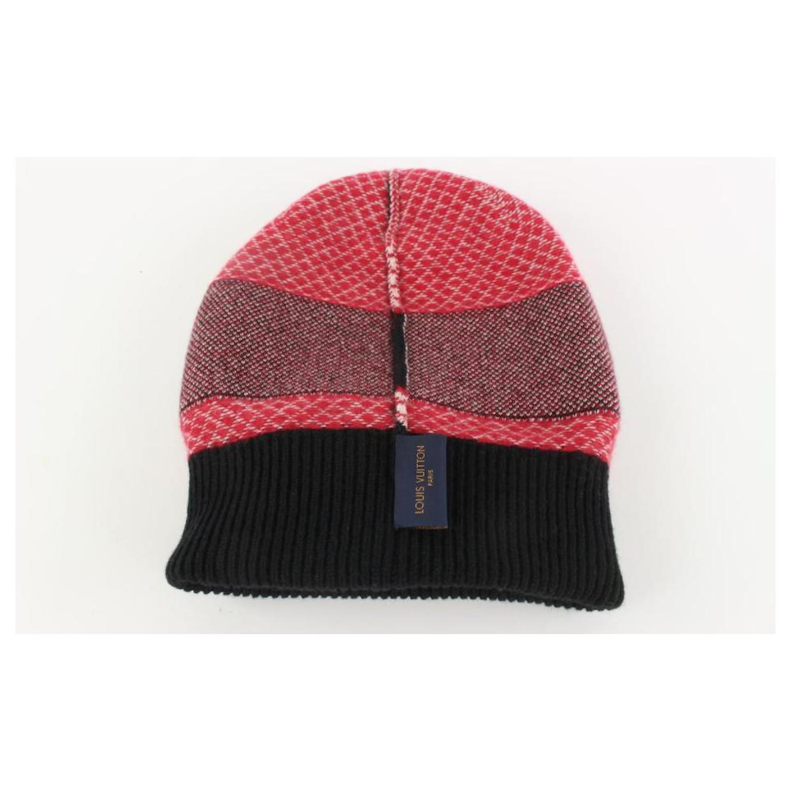 Louis Vuitton Black x Red Monogram lined LV Beane Skull Cap Hat