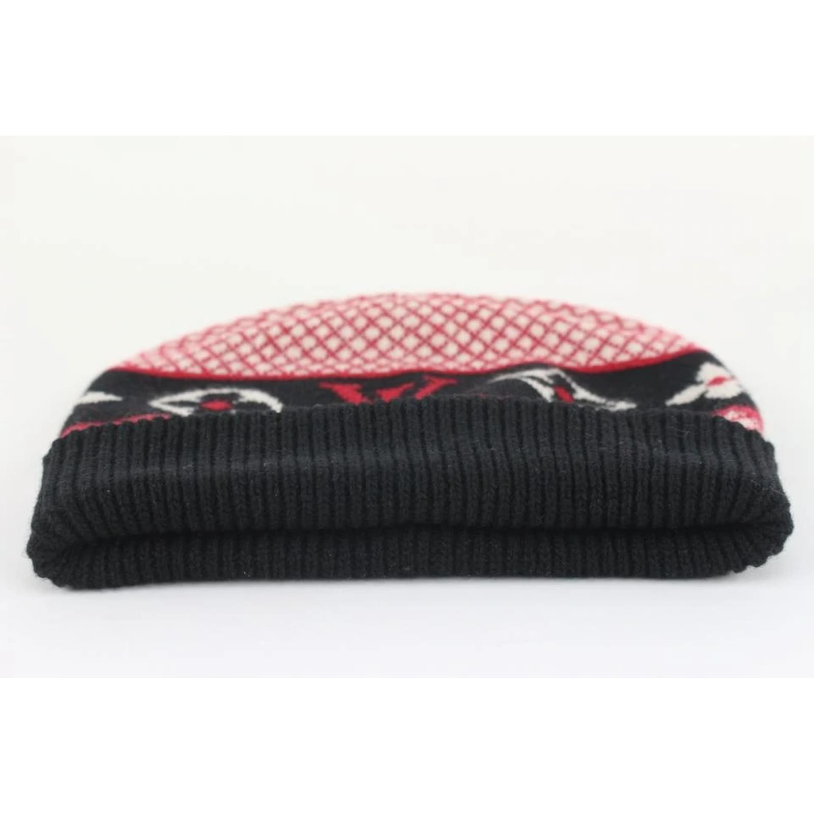 Black x Red Monogram lined LV Beane Skull Cap Hat