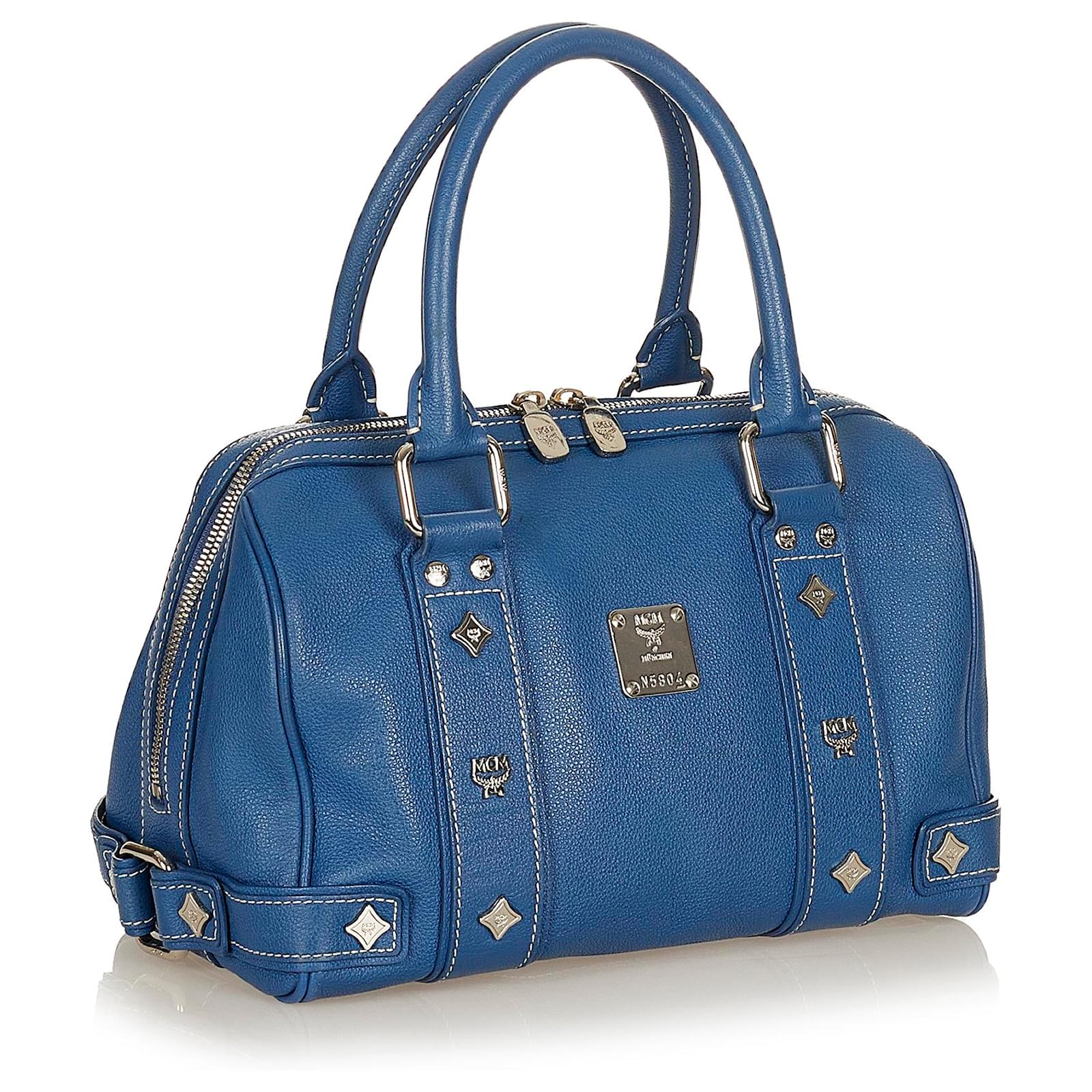 MCM Blue Leather Boston Bag Pony-style calfskin ref.339612 - Joli Closet