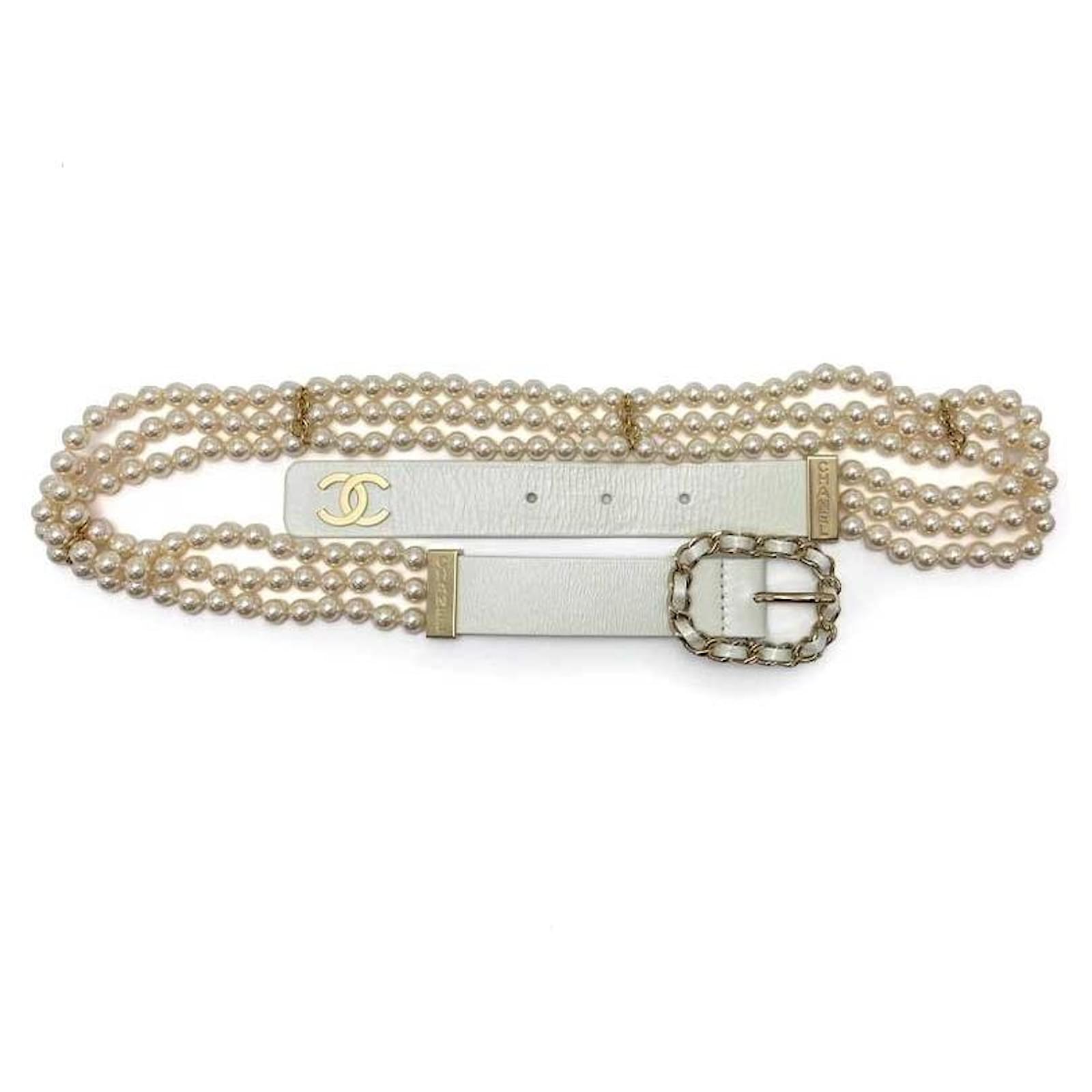 Used] CHANEL Chanel Coco Mark Fake Pearl Triple Belt Leather GP