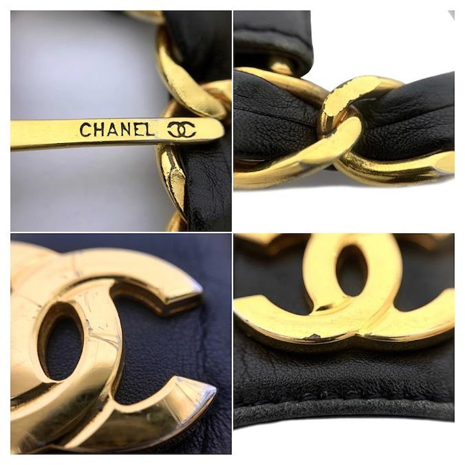 Used] Chanel Waist Belt Black Gold Coco Mark Chain Lambskin GP Leather ref. 430163 - Joli Closet