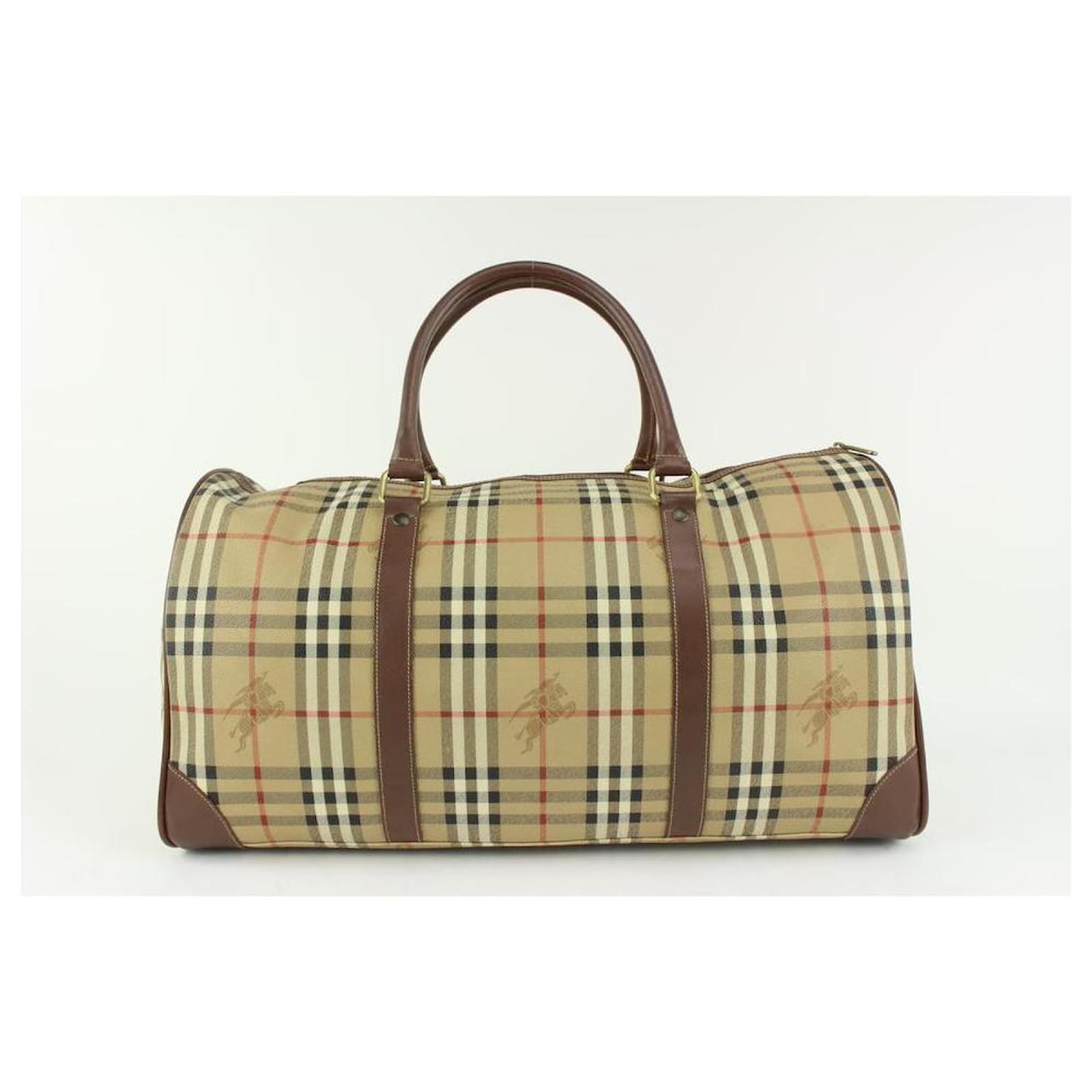 Burberry Beige Nova Check Boston Duffle Bag with Strap 921bur75