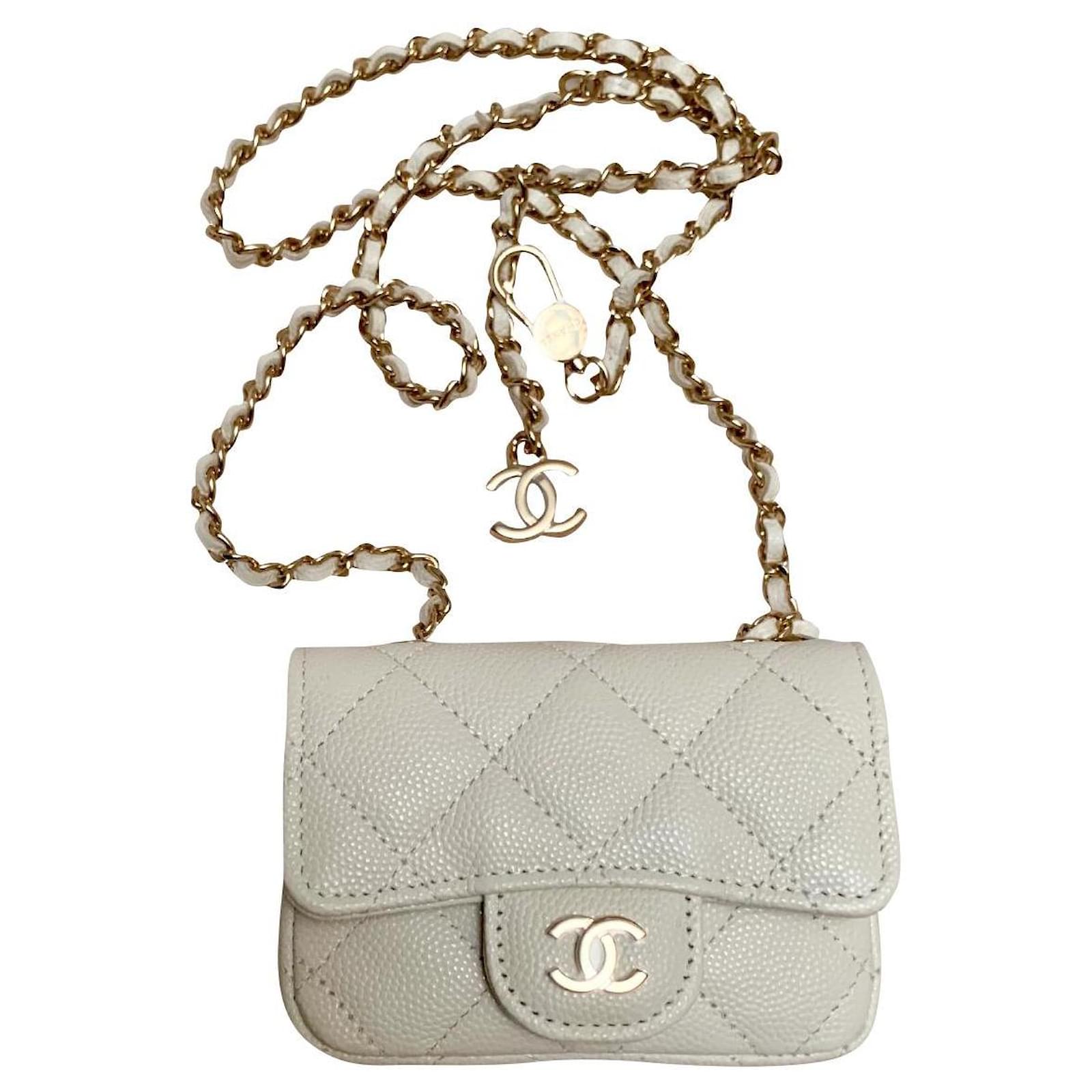 Chanel Classic mini belt bag Eggshell Leather  - Joli Closet