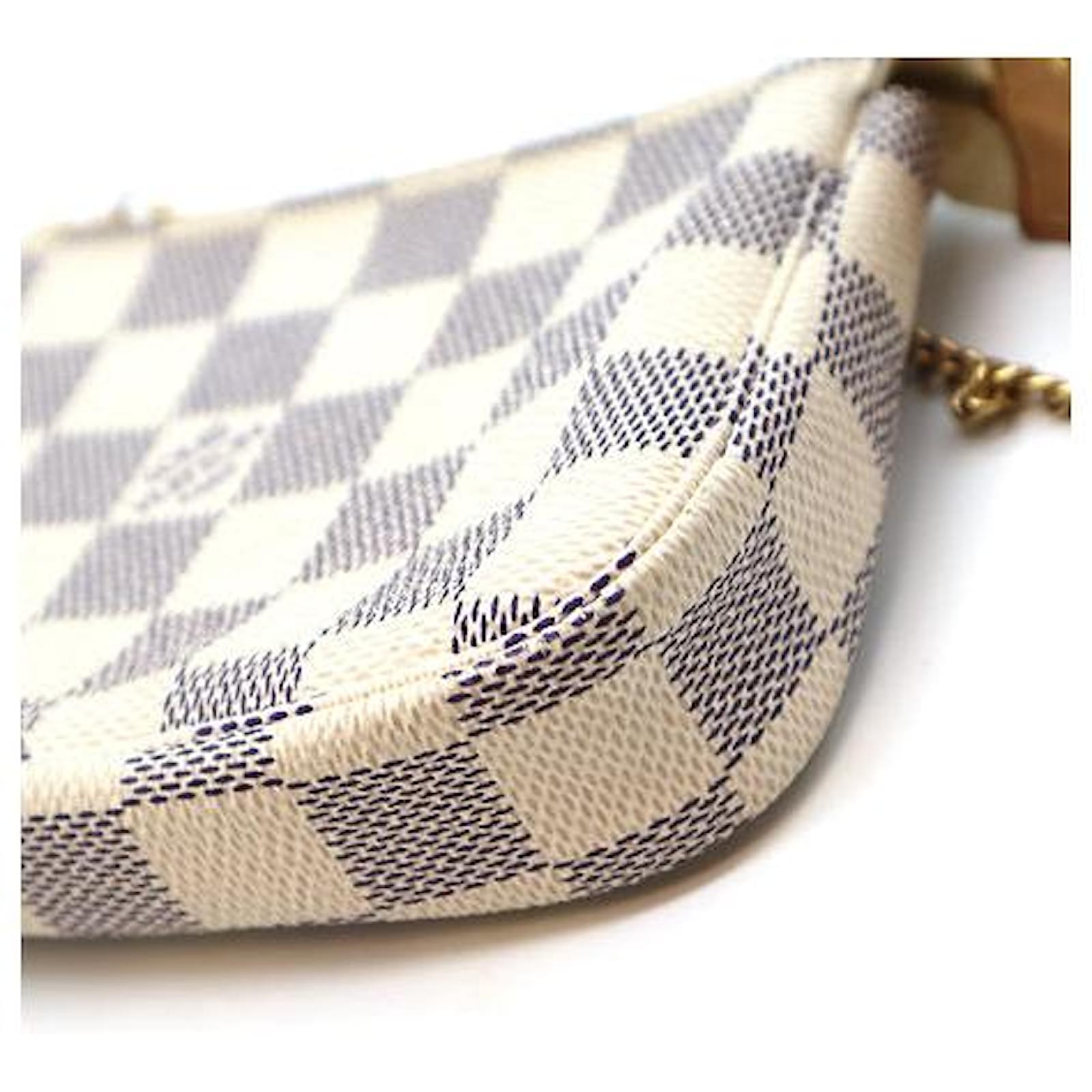 Louis Vuitton Pochette Chain Strap Damier Azur Canvas White Leather  ref.434201 - Joli Closet