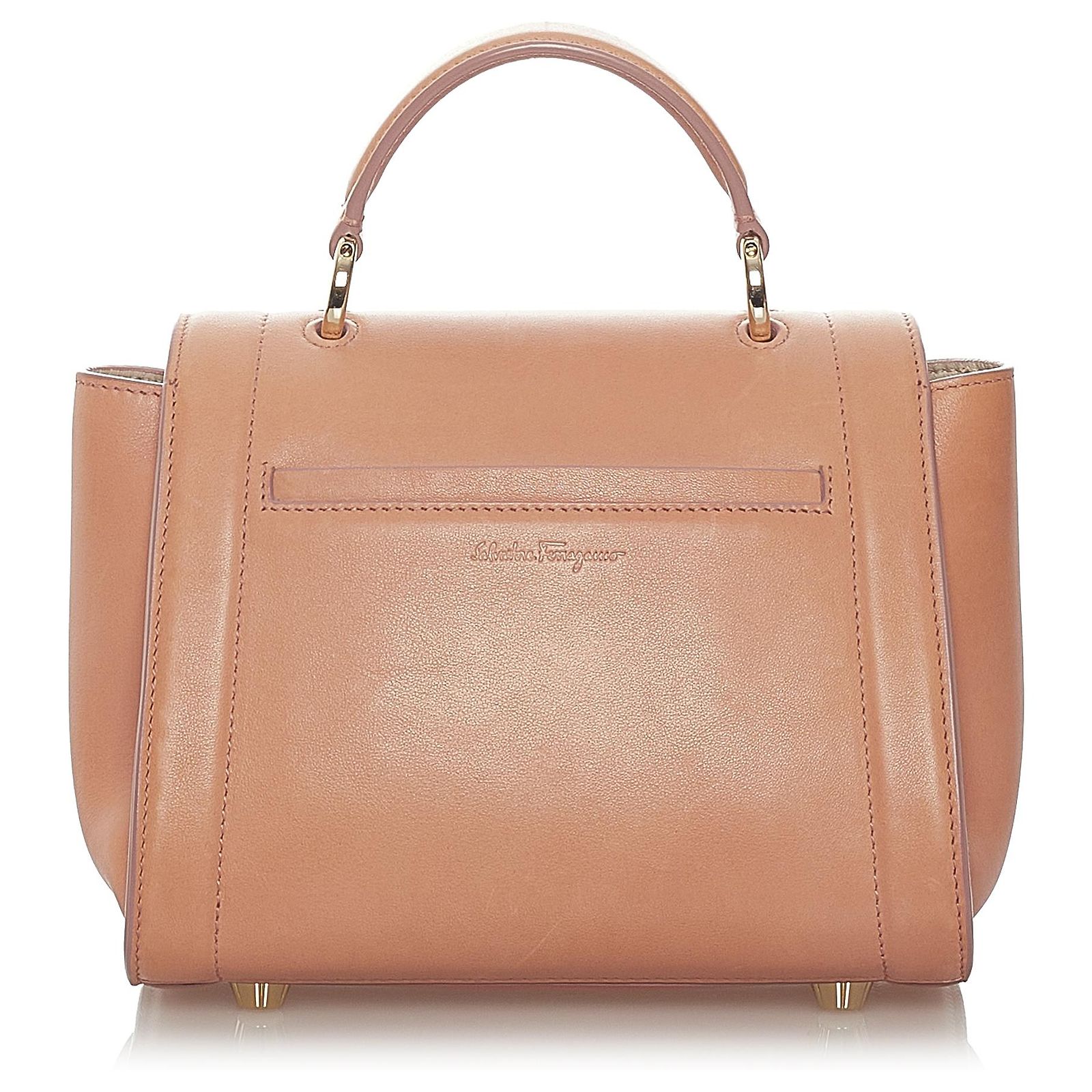 Salvatore Ferragamo Ferragamo Brown Gancini Sofia Leather Satchel Beige ...