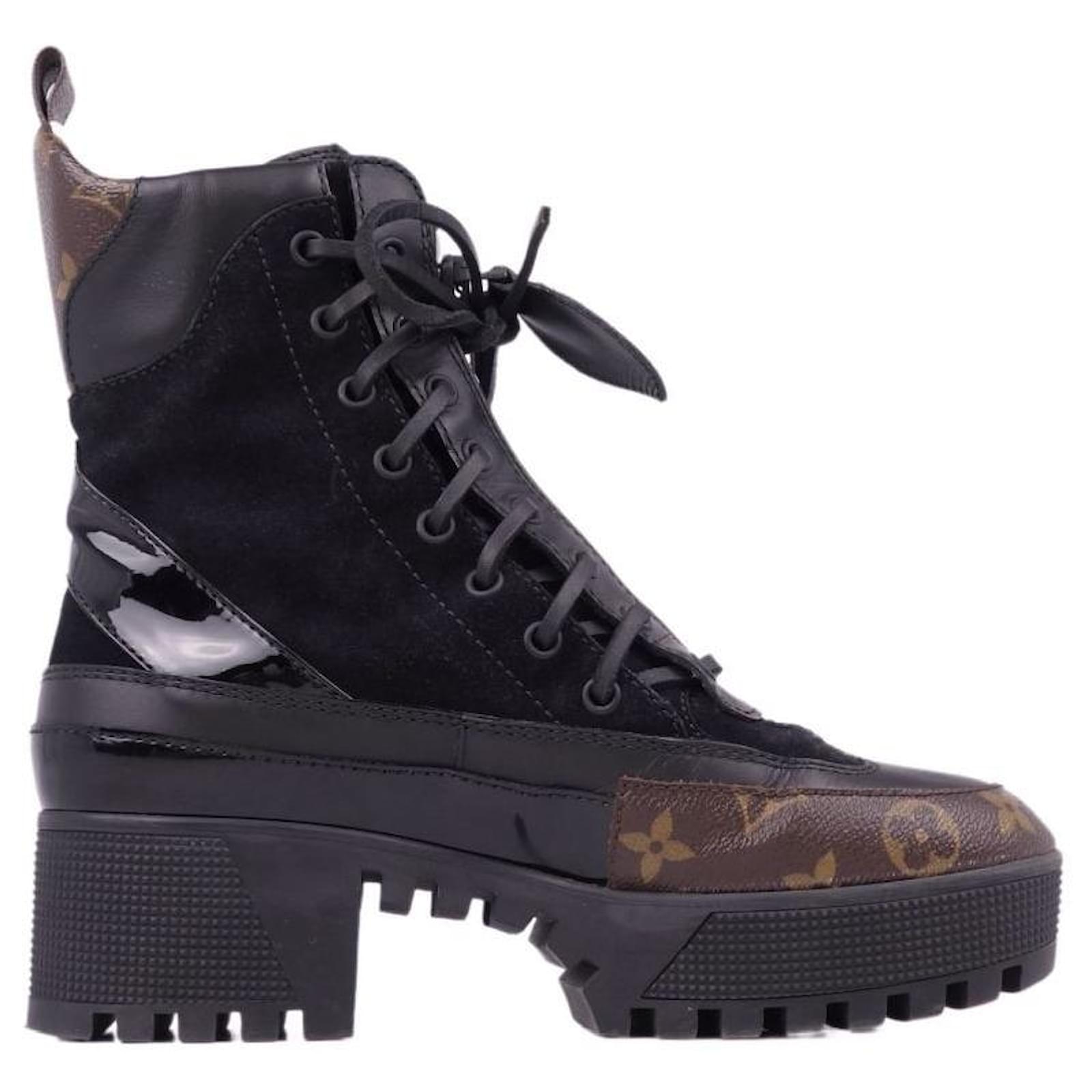 LOUIS VUITTON Boots Low Reate Line Ankle Boots Monogram Zip Up Shoes Shoes  Women's Black / Brown Size 37 1/2 (equivalent to 24 cm) Leather ref.434702  - Joli Closet