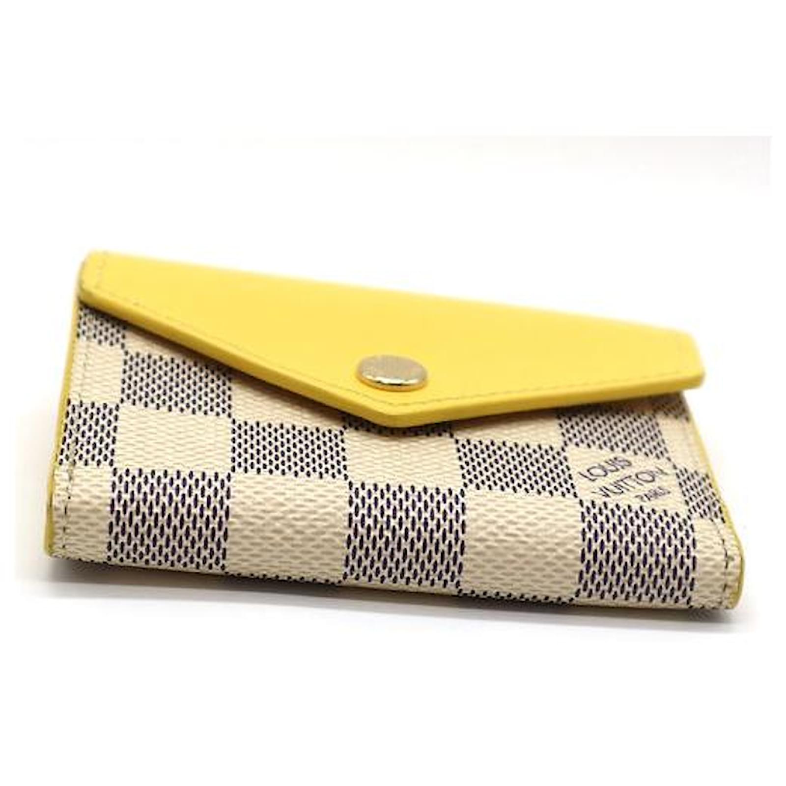 Louis Vuitton Damier Azur Yellow Leather Victorine Trifold Wallet  ref.434761 - Joli Closet