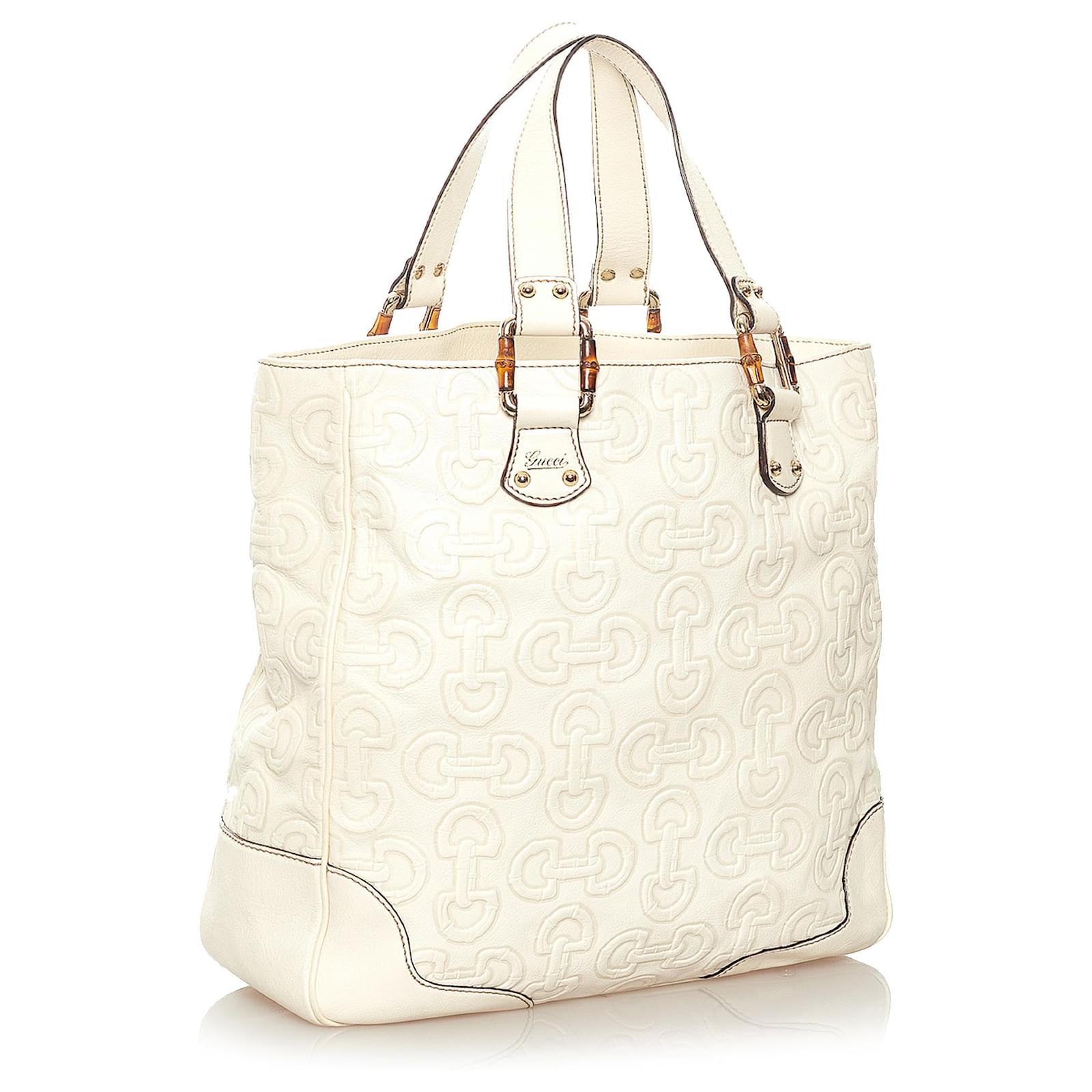 Gucci Cream Horsebit Embossed Leather Satchel Gucci